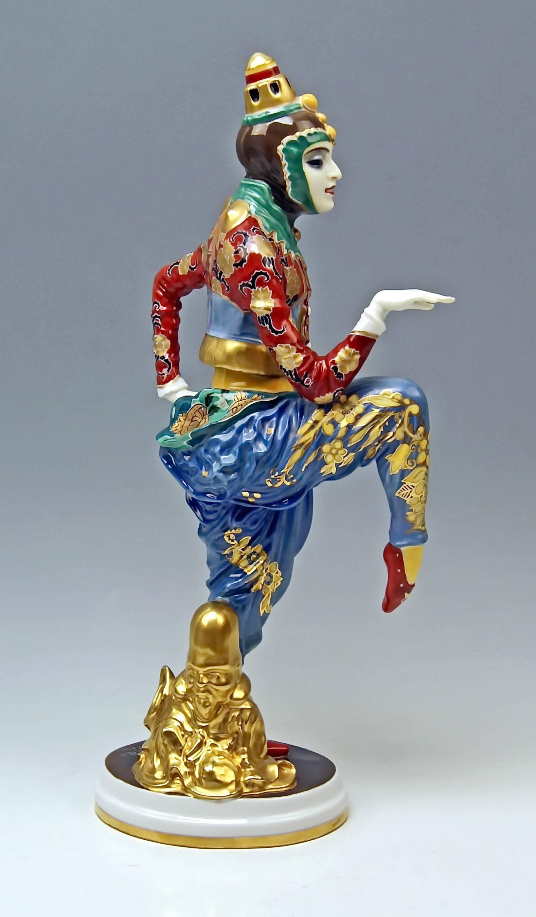 Rosenthal rarest figurine of a Korean dancer:
A gorgeous rare lady dancer called 'Korean dancer' wearing so-said harem pants as well as a jacket looking like a Spencer balances on her left leg while right leg - being sprawled out - is bent / her