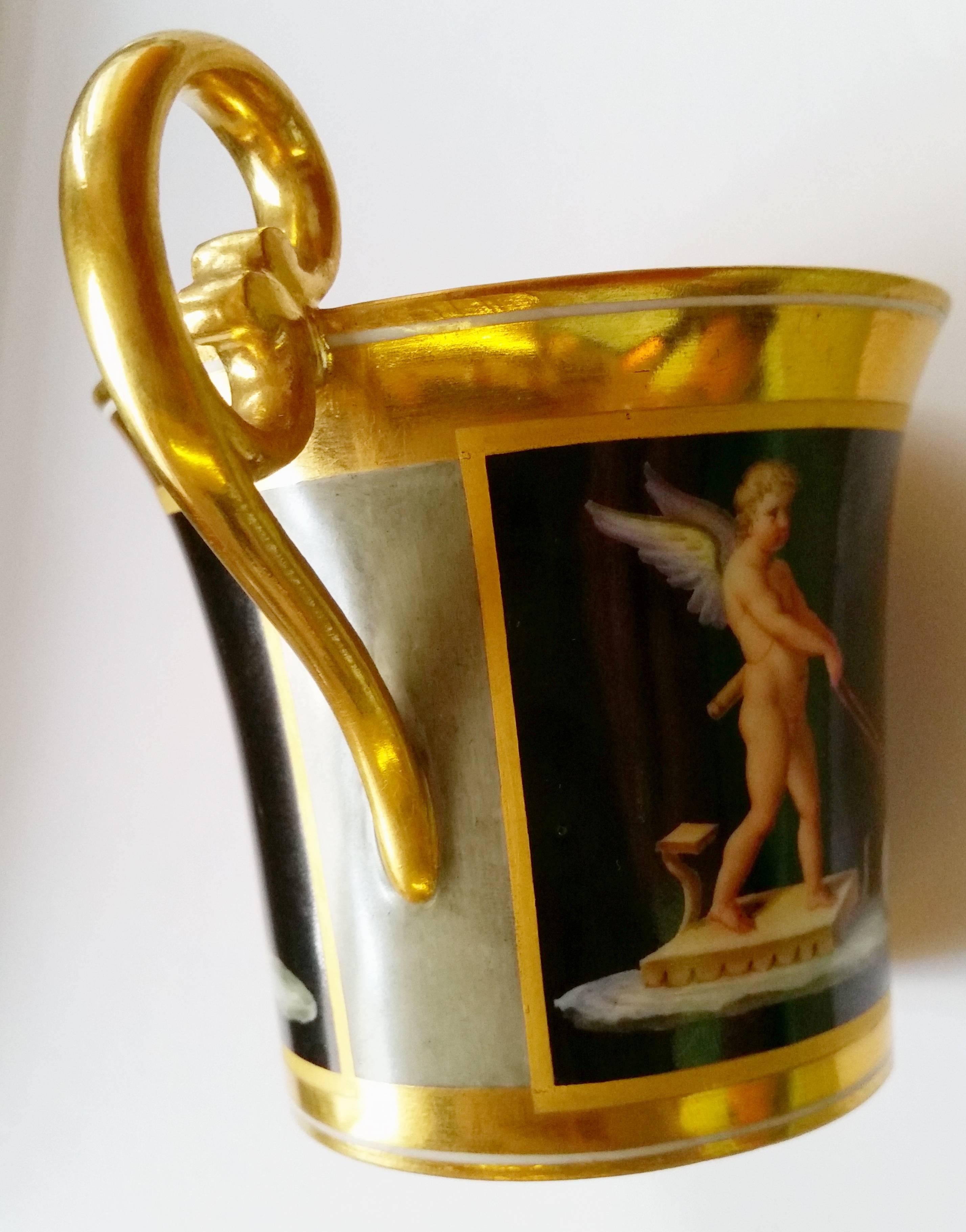 Austrian Vienna Imperial Porcelain Cup Saucer Cherubs Driving Chariots Dated 1814 Austria