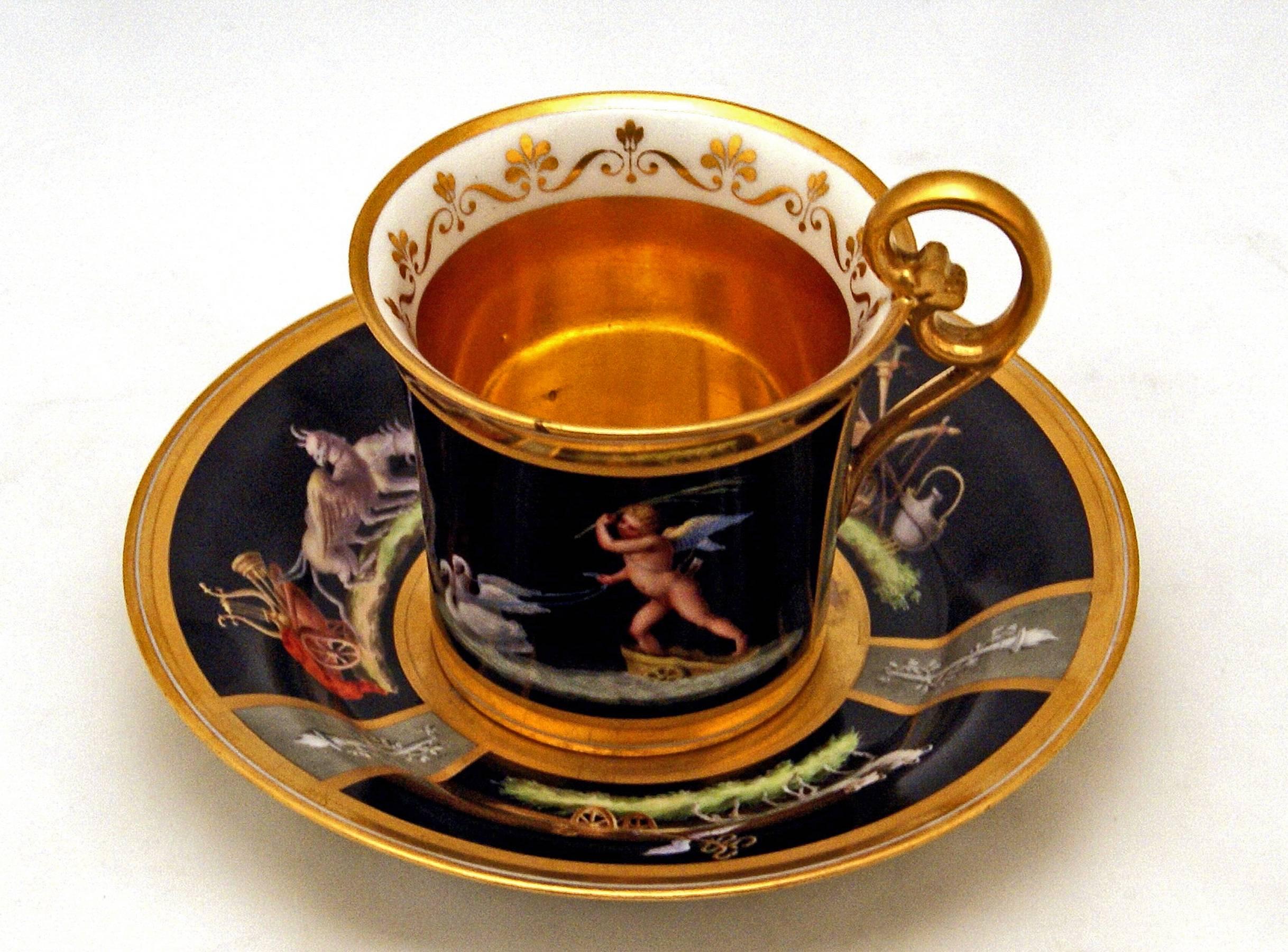 Vienna Imperial Porcelain Cup Saucer Cherubs Driving Chariots Dated 1814 Austria 3