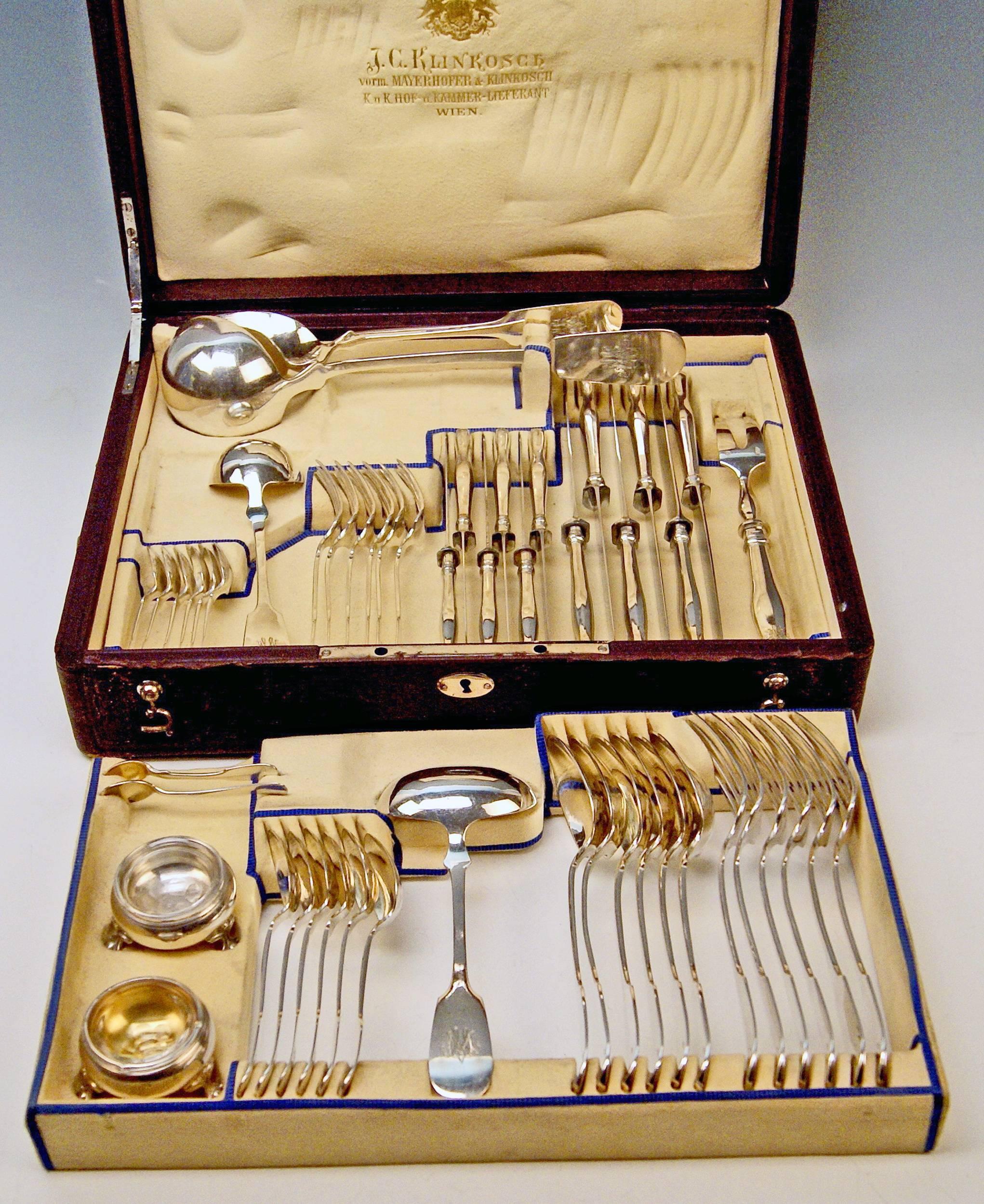 Austrian Silver Art Nouveau 51-Piece Flatware Cutlery 6 Pers. Klinkosch, Vienna c.1900