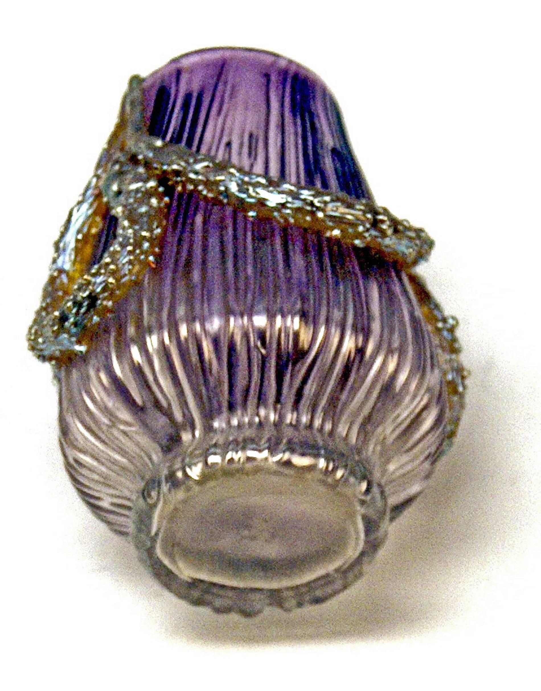 Early 20th Century Vase Loetz Texas Violet with Swags Lötz Widow Bohemia Art Nouveau made 1900