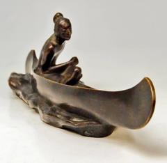 Vienna Bronze Carl Kauba Style Native American Red Indian in Canoe Boat c.1920