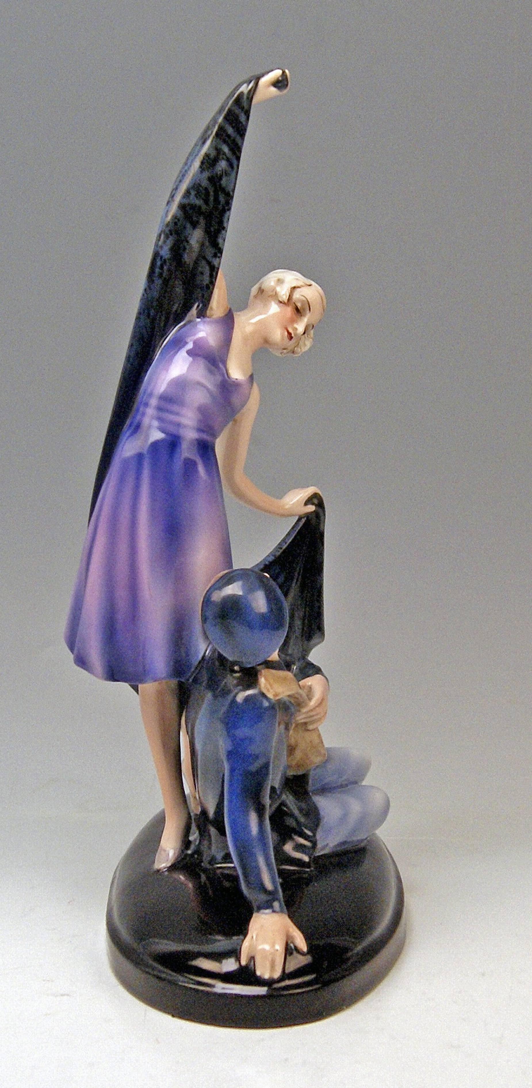 Glazed Goldscheider Vienna Lorenzl Couple Lady Man with Lute Figurines made 1934