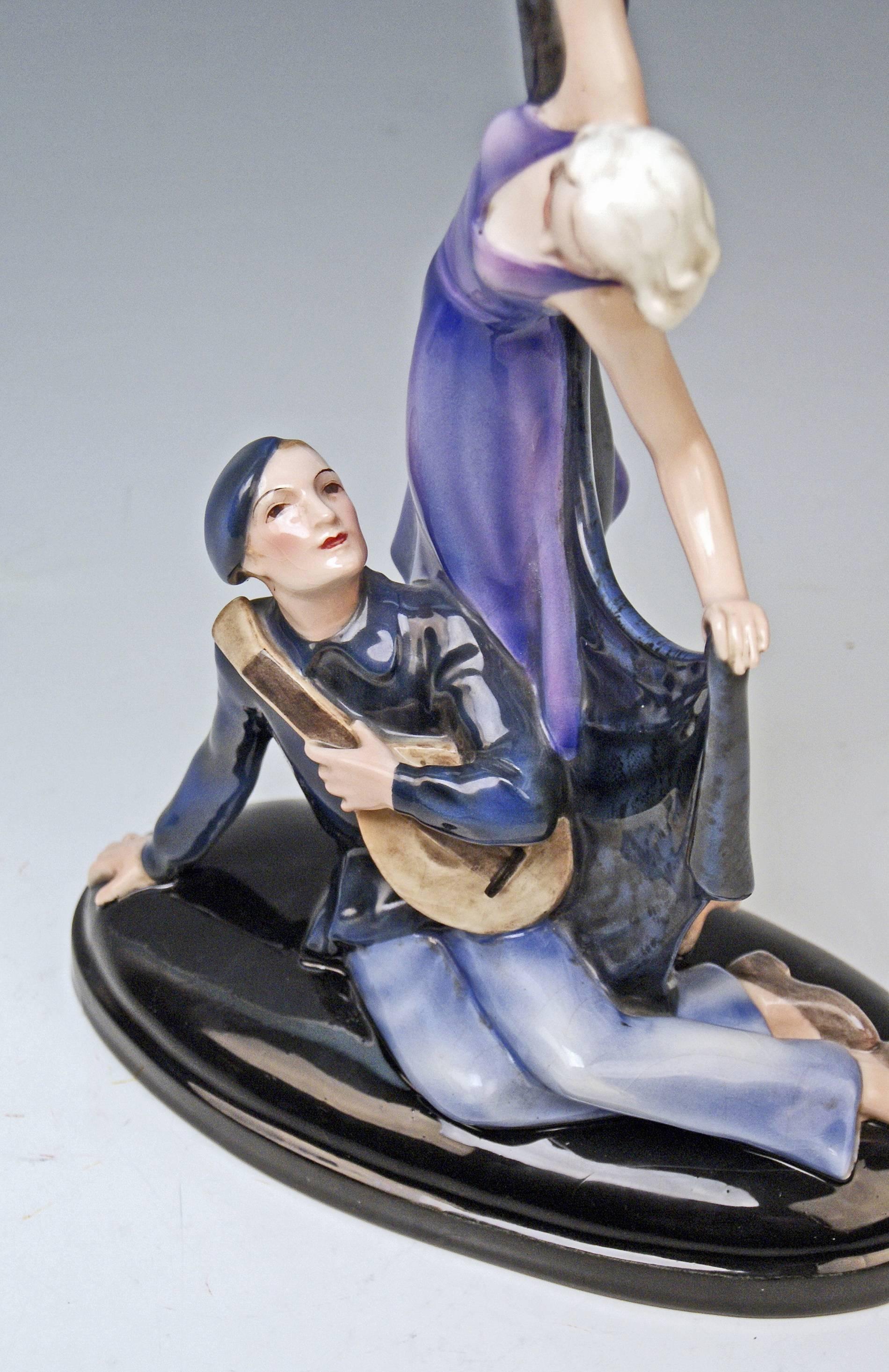 Goldscheider Vienna Lorenzl Couple Lady Man with Lute Figurines made 1934 2