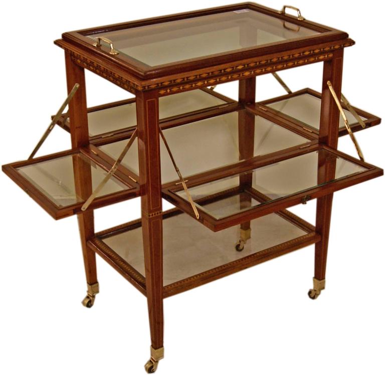 Vienna Art Nouveau Serving Trolley Bar Cart Mahogany with Inlays, circa