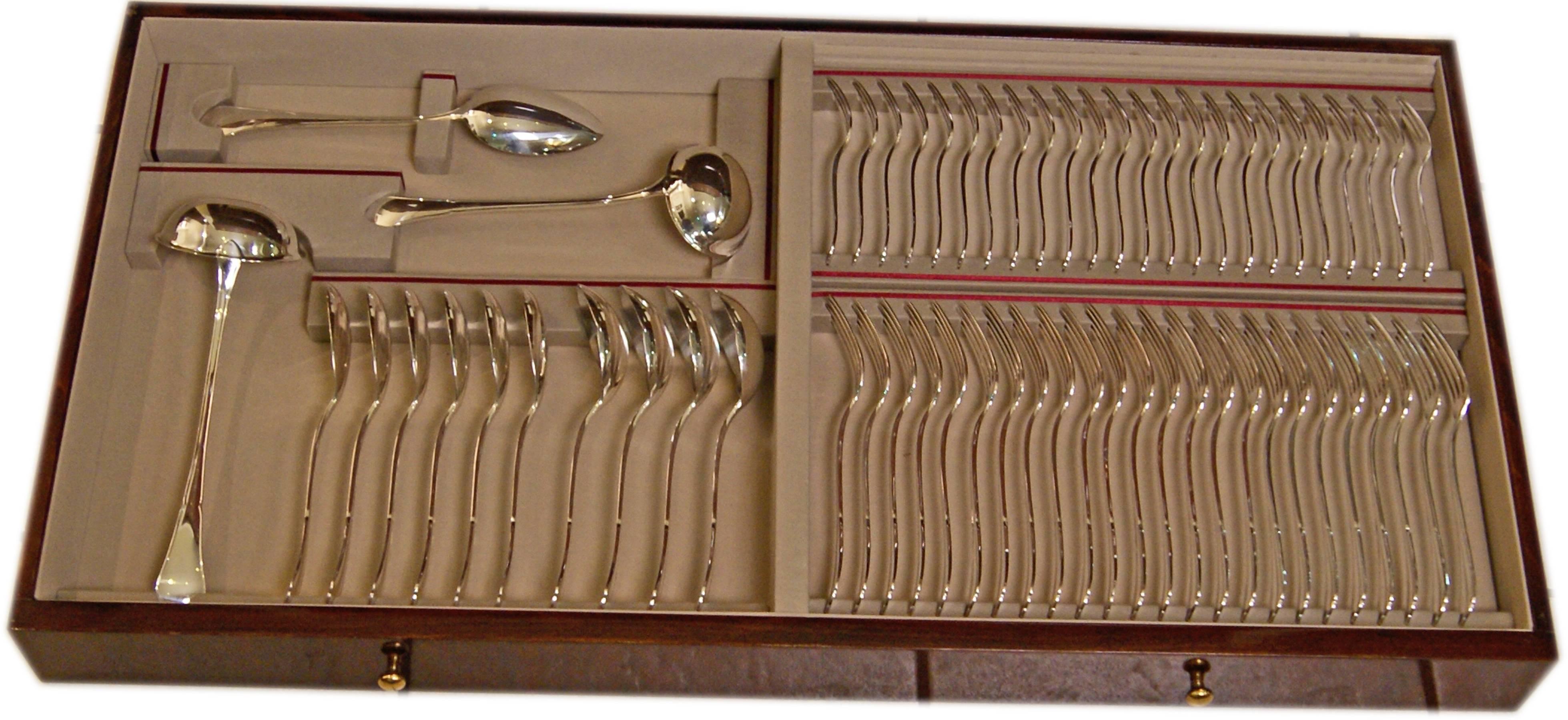 Chippendale Silver Flatware Cutlery 24 Persons, Bremer Silberwarenfabrik, Germany, 1910