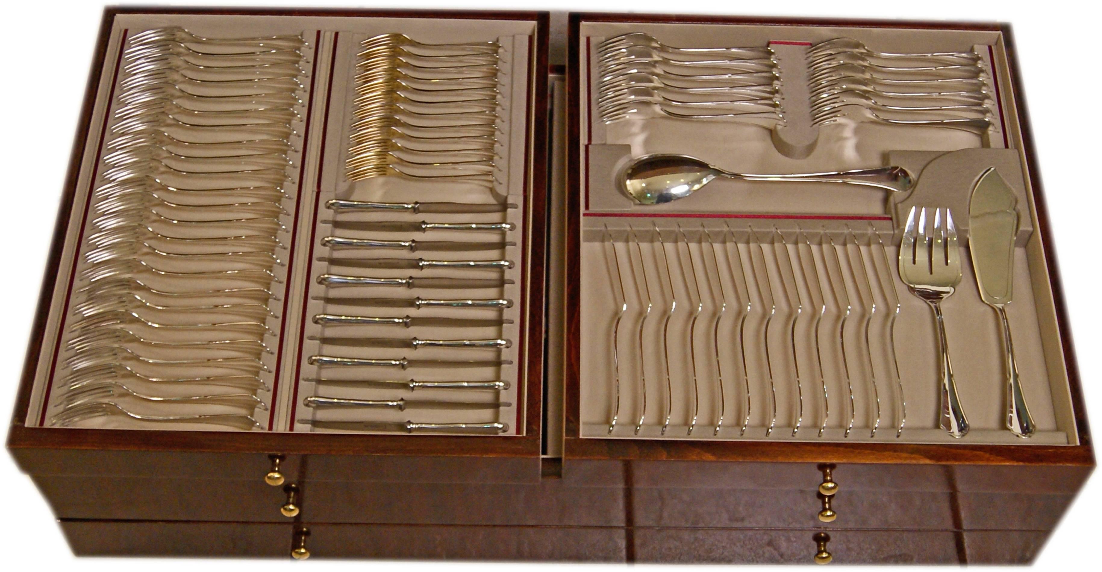 Early 20th Century Silver Flatware Cutlery 24 Persons, Bremer Silberwarenfabrik, Germany, 1910