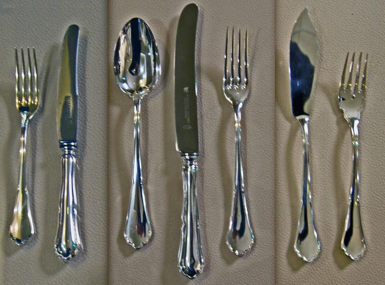 Silver Flatware Cutlery 24 Persons, Bremer Silberwarenfabrik, Germany