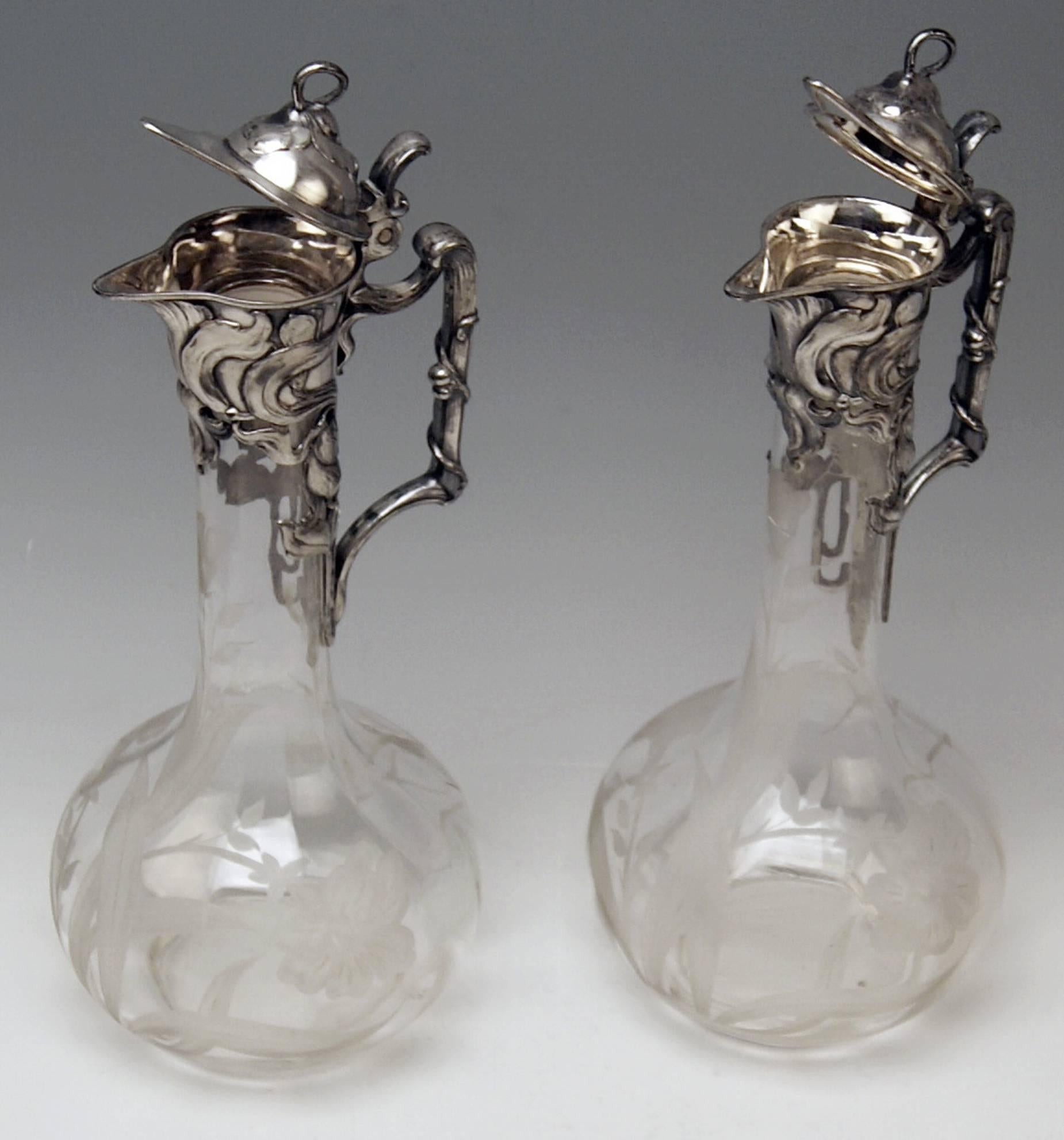 Early 20th Century WMF Pair of Claret Water Jugs Silver Plated Art Nouveau Germany, circa 1905