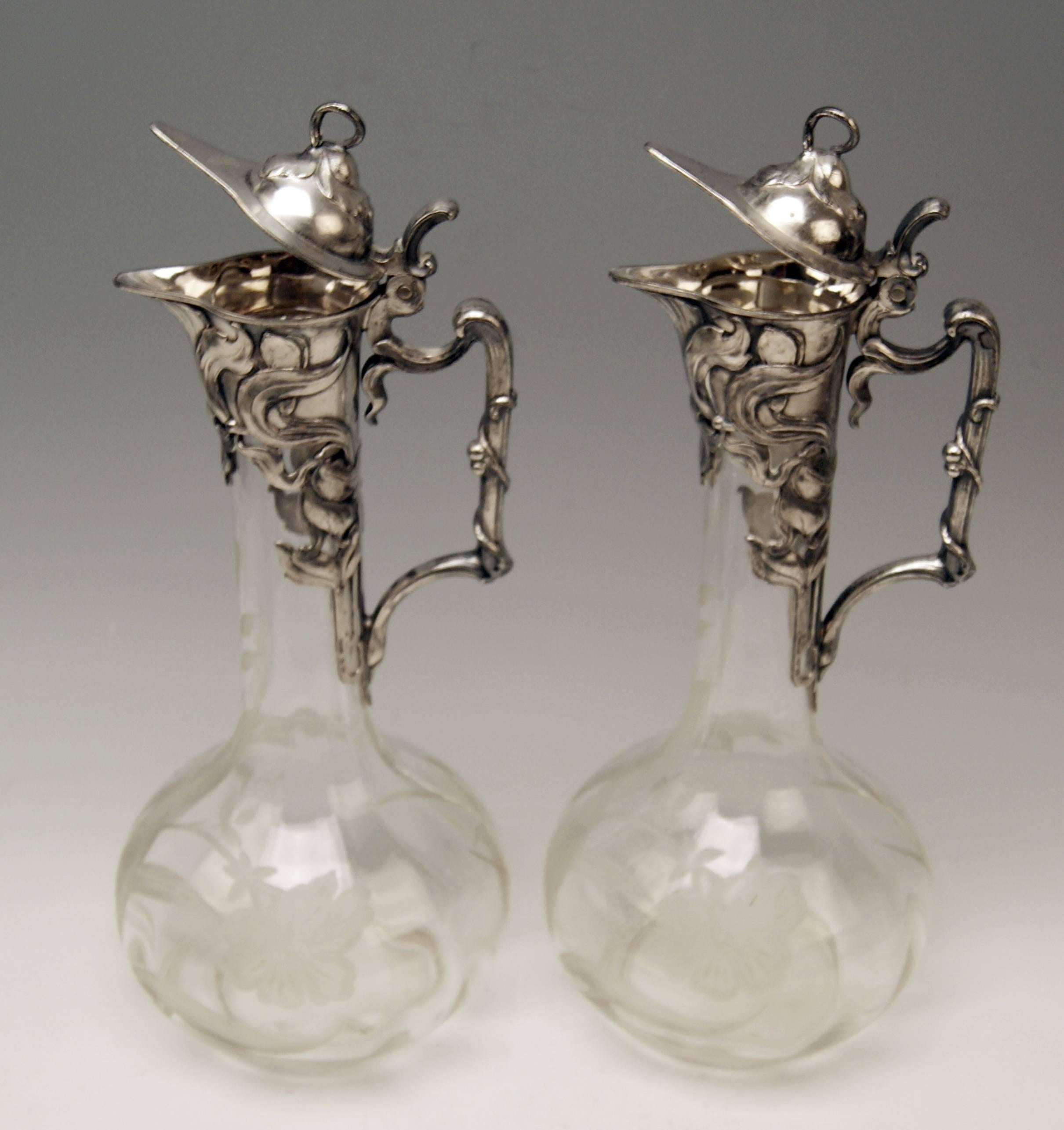 WMF Pair of Claret Water Jugs Silver Plated Art Nouveau Germany, circa 1905 1