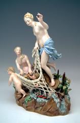 Meissen Figurines by Kändler Punct Schönheit Catch of Triton Cherubs Women 1860