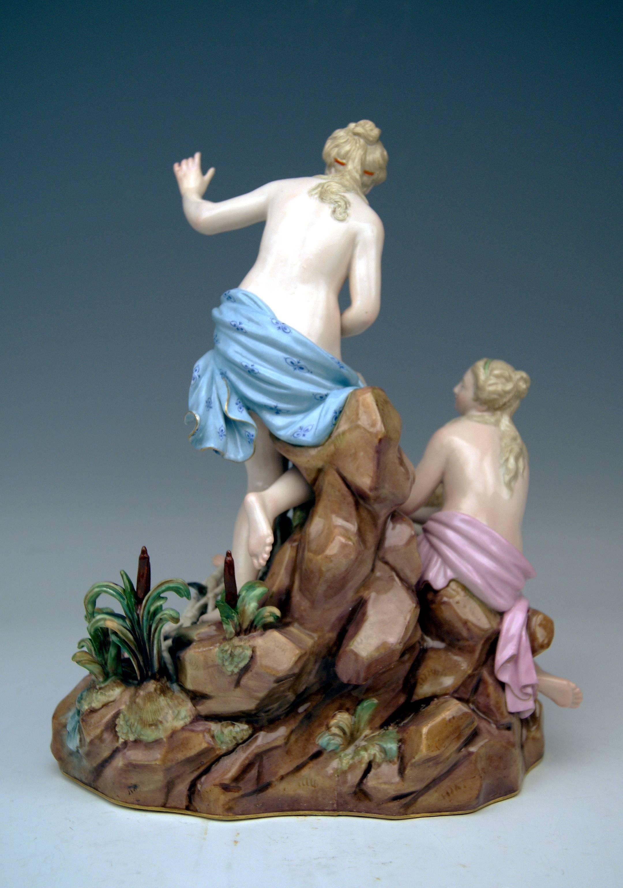 German Meissen Figurines by Kändler Punct Schönheit Catch of Triton Cherubs Women 1860