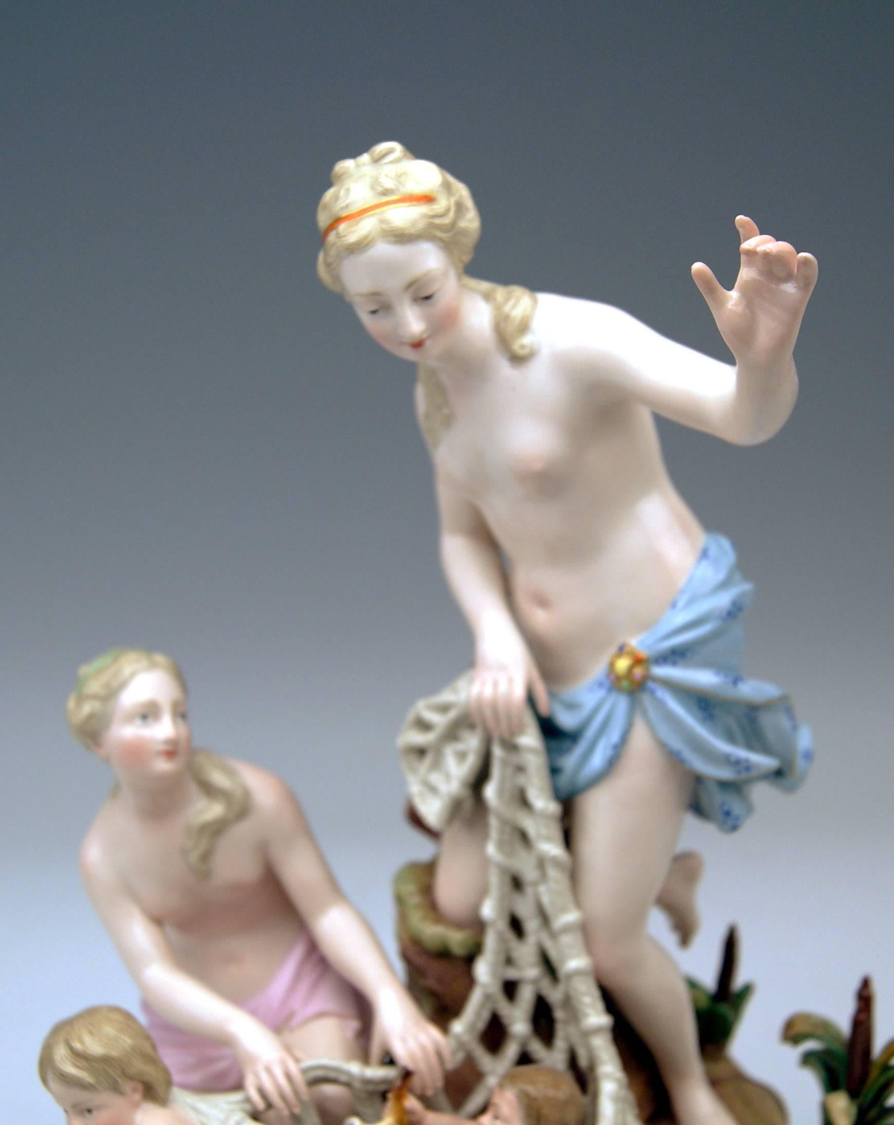 Meissen Figurines by Kändler Punct Schönheit Catch of Triton Cherubs Women 1860 1