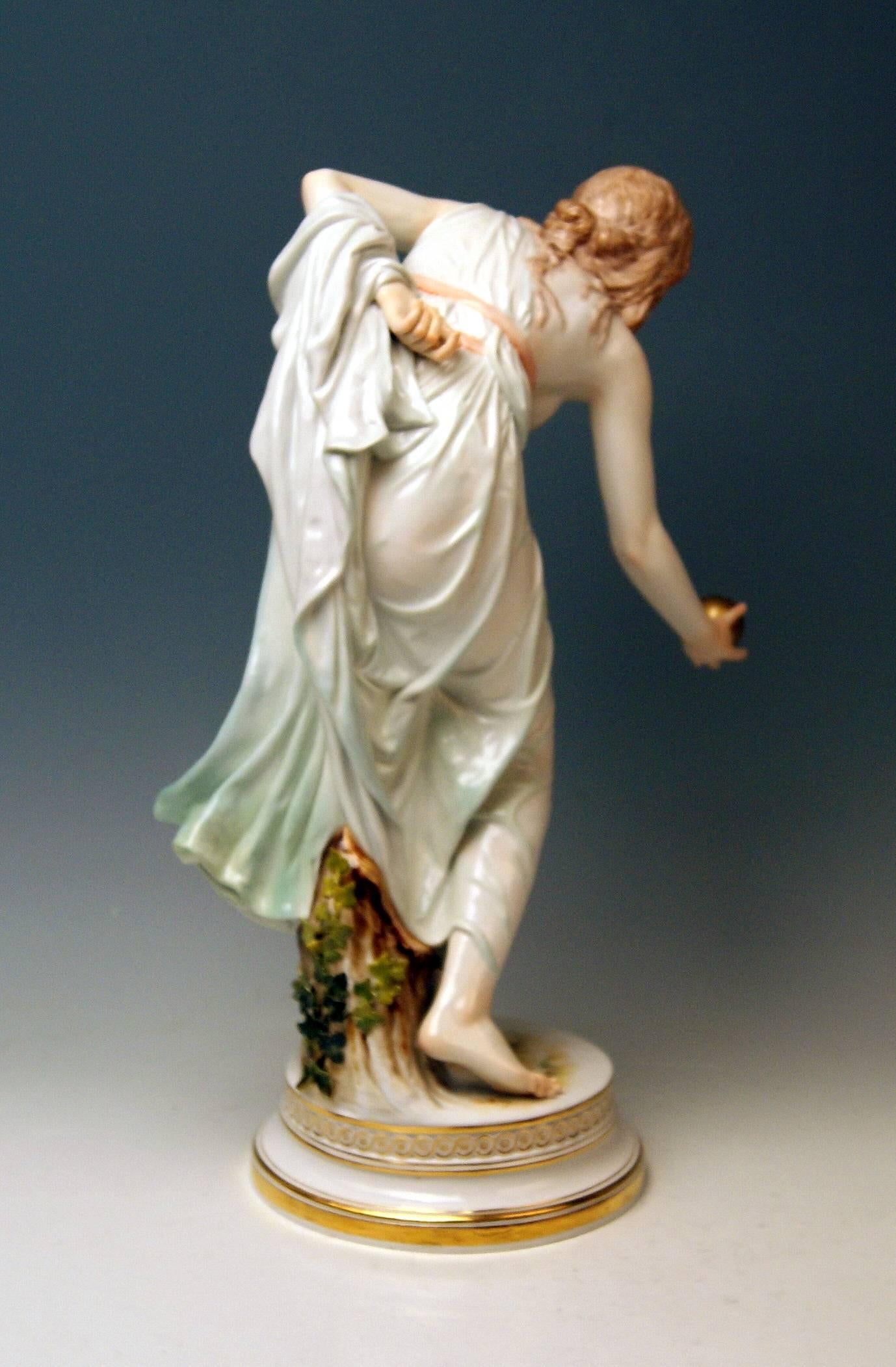 Glazed Meissen Girl Playing Bowls Walter Schott Art Nouveau, circa 1900