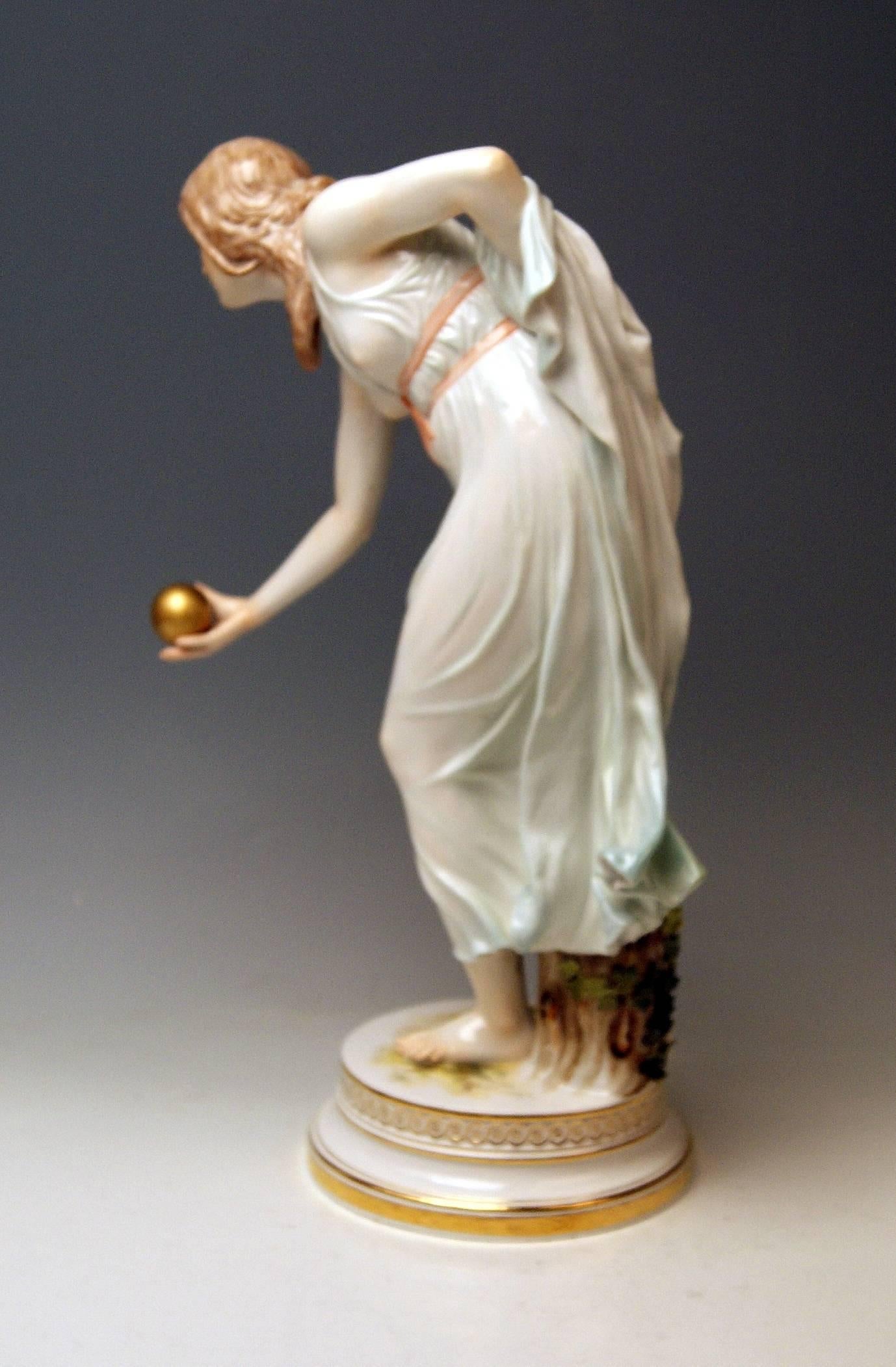 Early 20th Century Meissen Girl Playing Bowls Walter Schott Art Nouveau, circa 1900