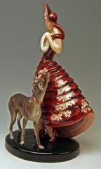 Goldscheider Vienna Lady with Muff and Greyhound Claire Weiss, circa 1937