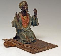 Vienna Bronze Made by Franz Bergman(n) Arab Man Praying on Carpet made 1890-1900