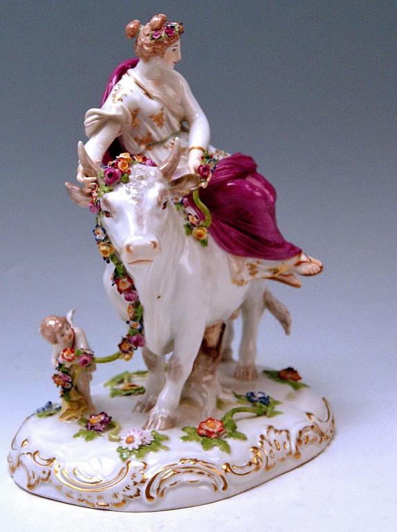 Meissen Figurines Europe Riding on White Bull by G. Juechtzer made