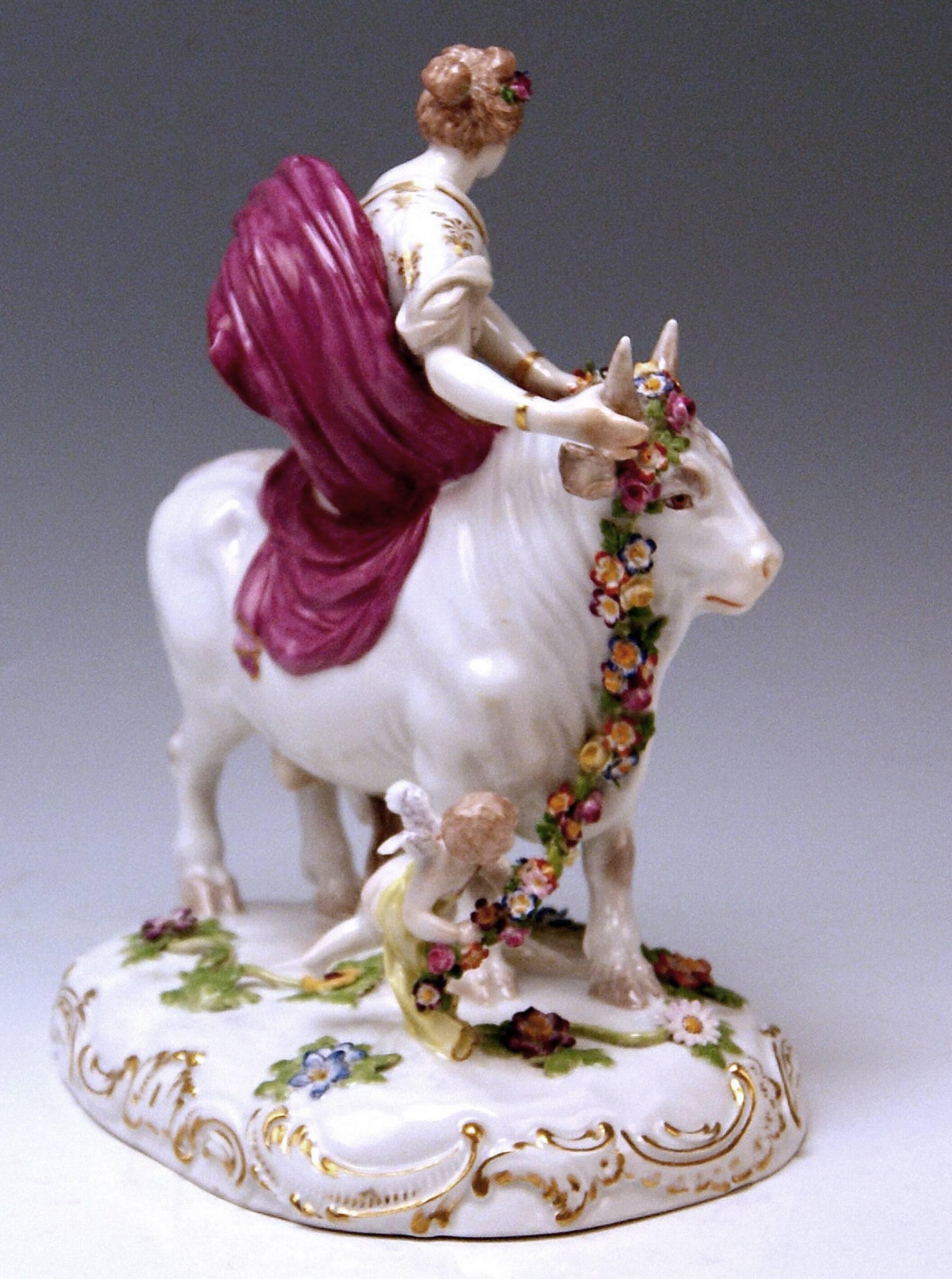 German Meissen Figurines Europe Riding on White Bull by G. Juechtzer made circa 1880