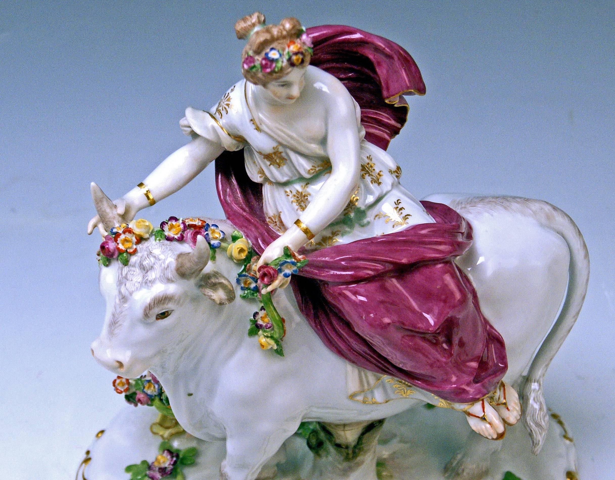 Late 19th Century Meissen Figurines Europe Riding on White Bull by G. Juechtzer made circa 1880
