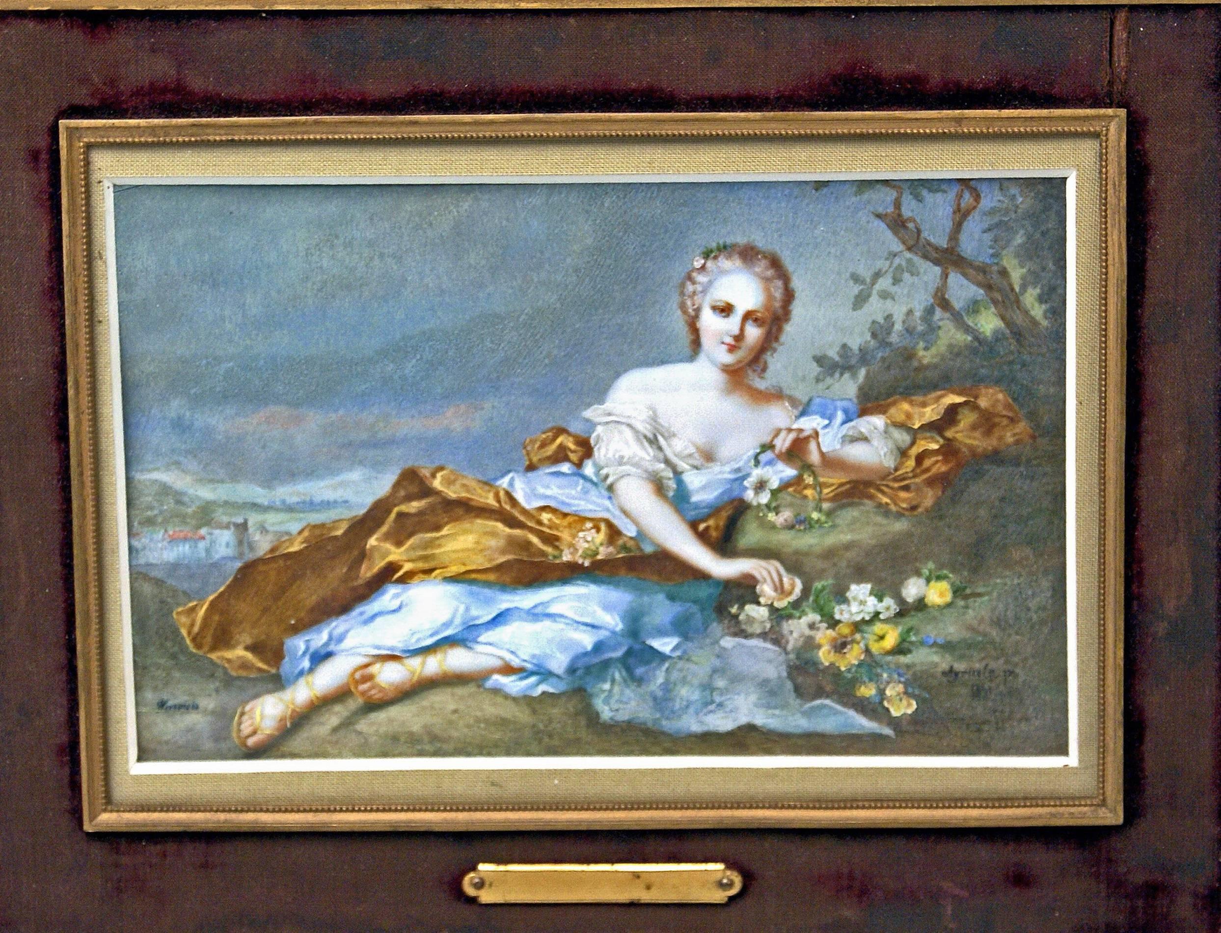 Austrian Hand-Painted Biedermeier Portrait Lady in Landscape by Carl J.Agricola, 1841