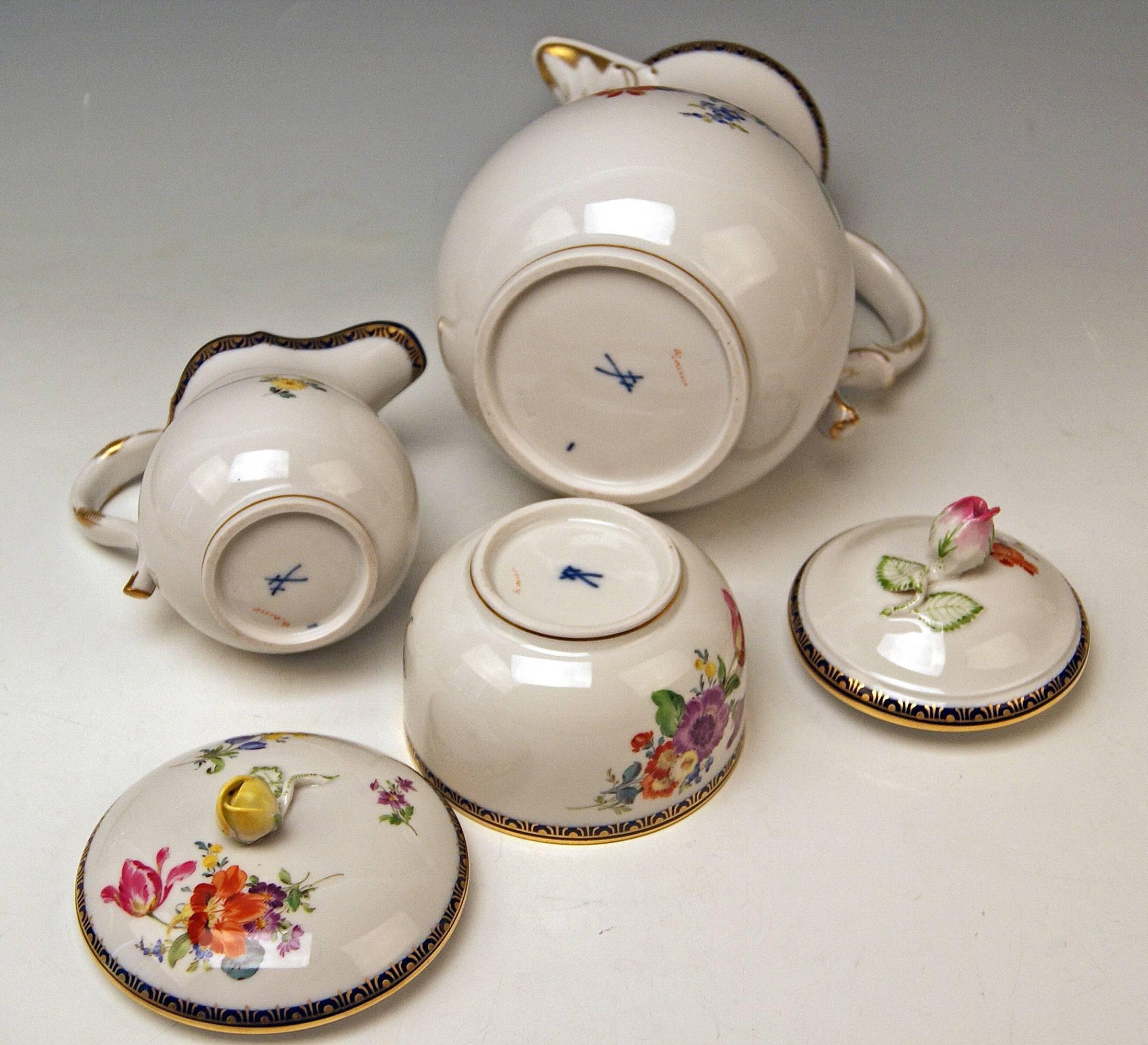 Other Meissen Coffee Set Decor Flower Bouquet Nr.111120 Six Persons, 20th Century