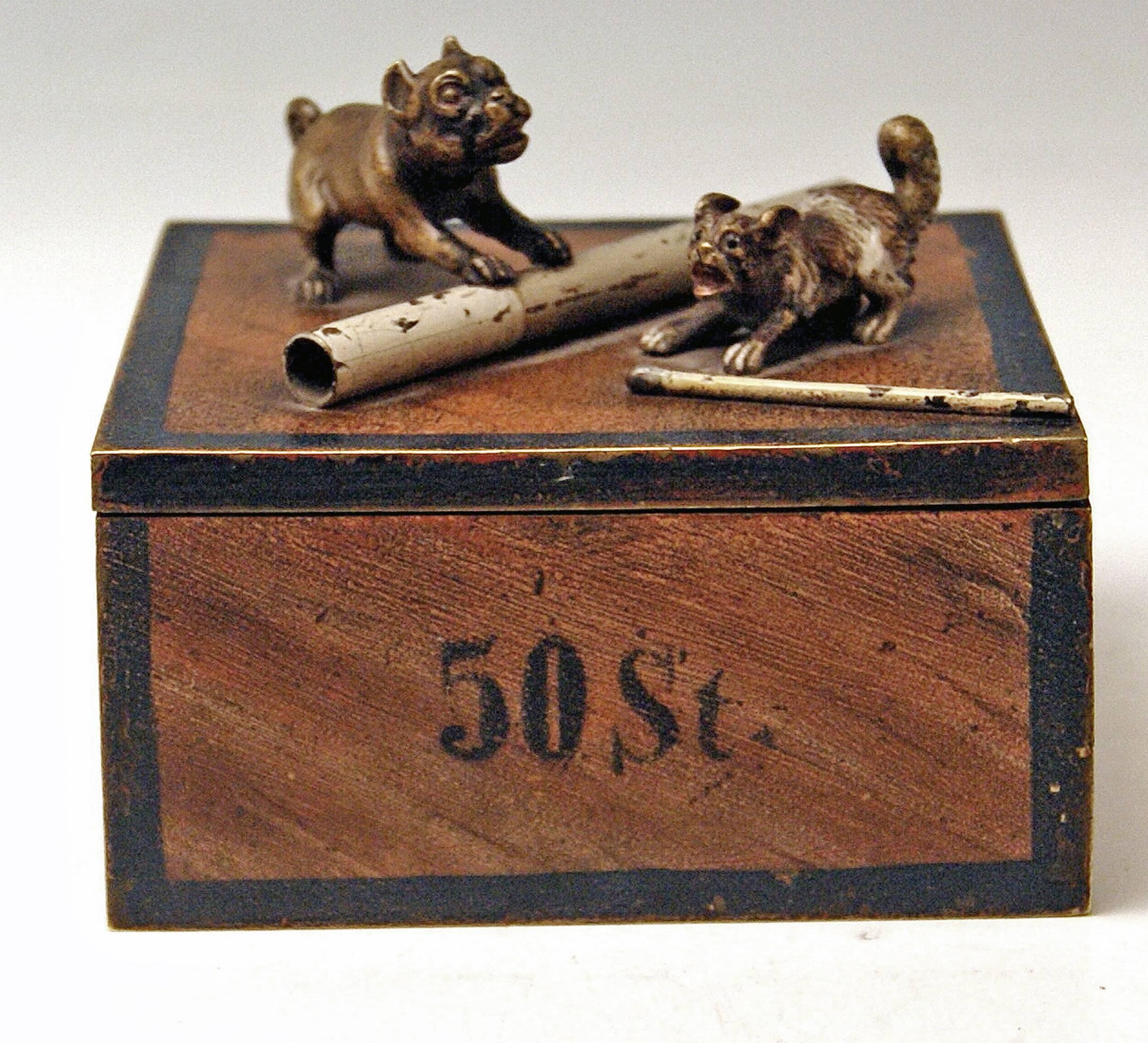Painted Vienna Bronze Tobacco Box with Dogs Pugs by Franz Bergman'n', circa 1890-1900
