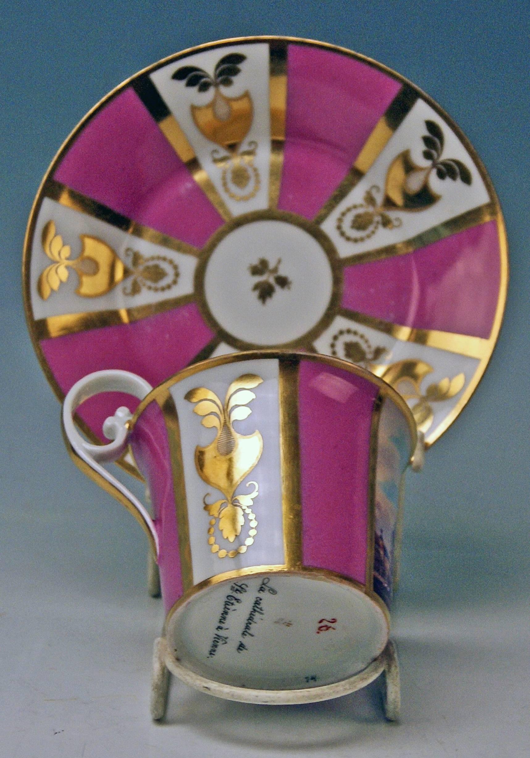 Biedermeier Vienna Imperial Porcelain Cup Saucer Saint Stephen's Cathedral Austria, 1821