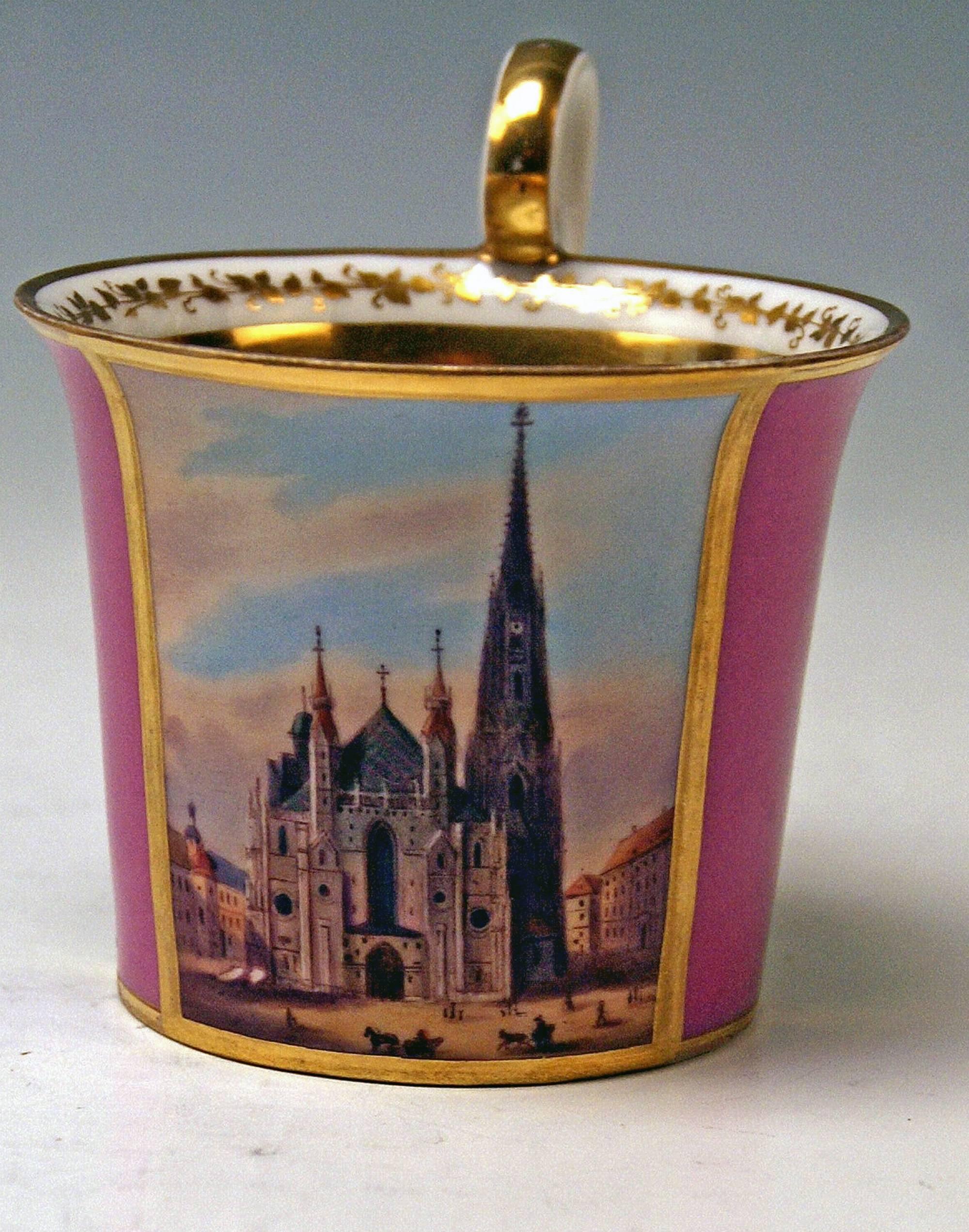 Glazed Vienna Imperial Porcelain Cup Saucer Saint Stephen's Cathedral Austria, 1821