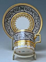 Vienna Imperial Porcelain Cup Saucer Sorgenthal Period Meander Ornament, 1800