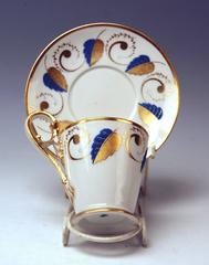 Vienna Imperial Porcelain Cup Saucer Golden Blue Ornaments with Leaves 1812