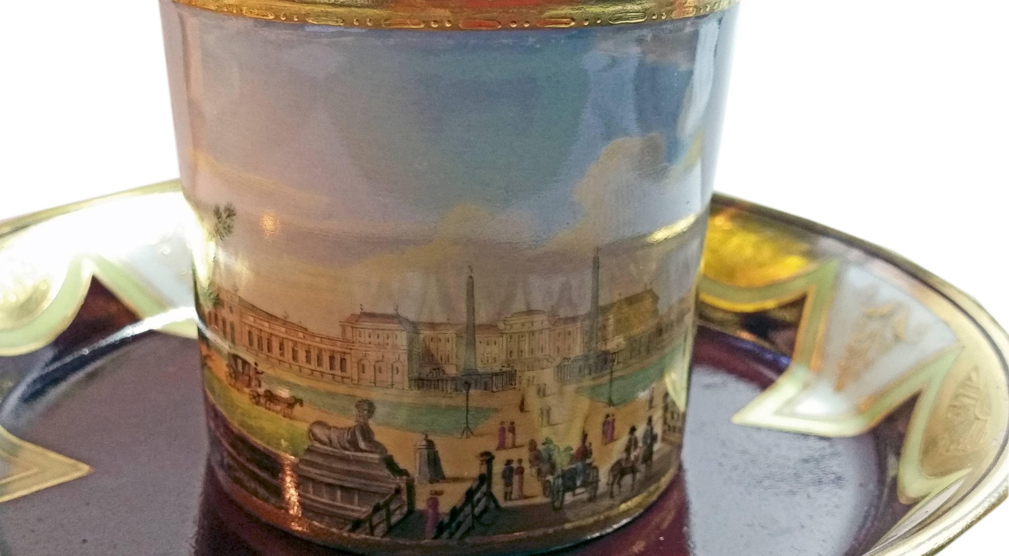 Biedermeier Vienna Imperial Porcelain Cup Saucer Schoenbrunn Castle, Austria, 1811