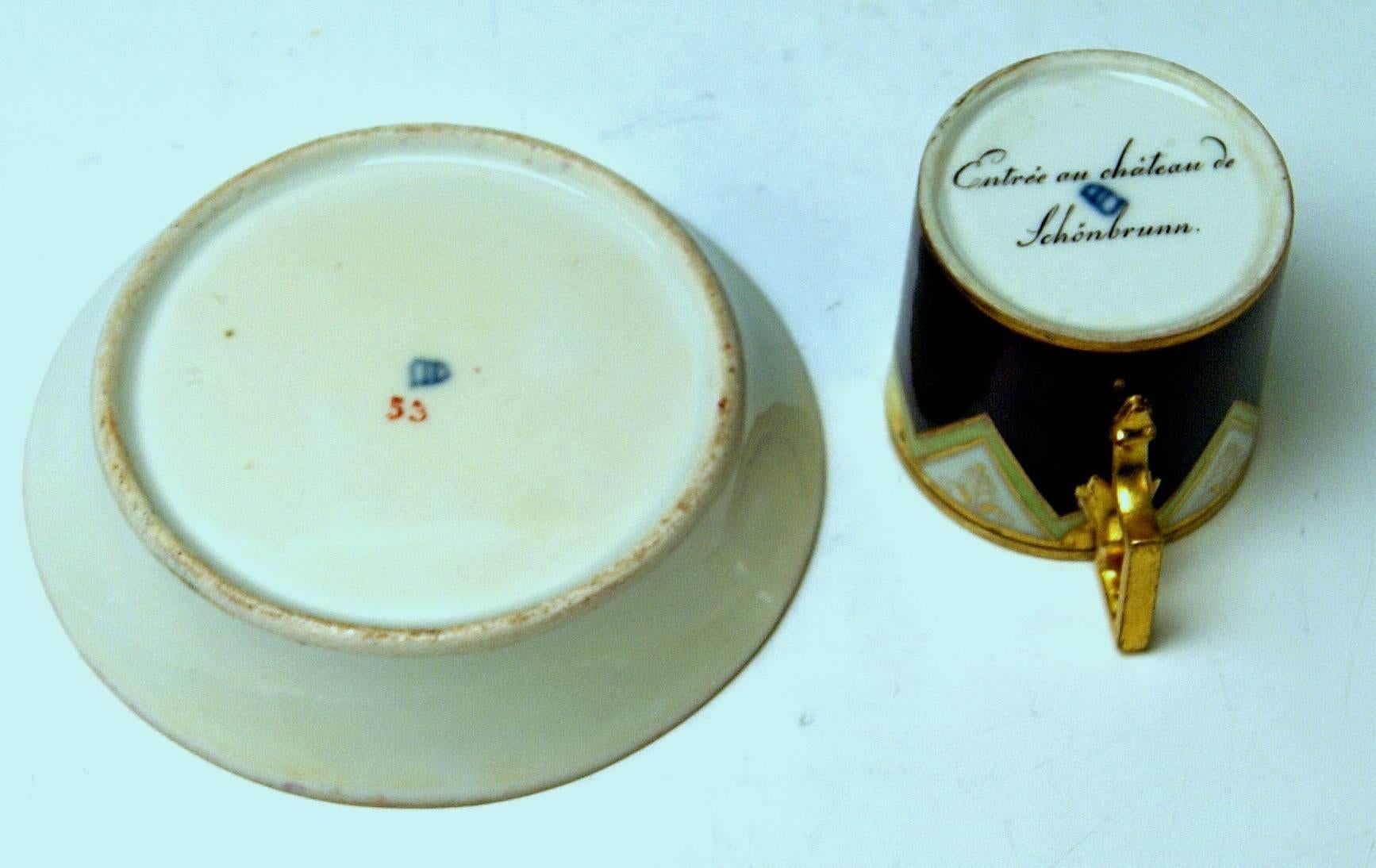 Vienna Imperial Porcelain Cup Saucer Schoenbrunn Castle, Austria, 1811 1