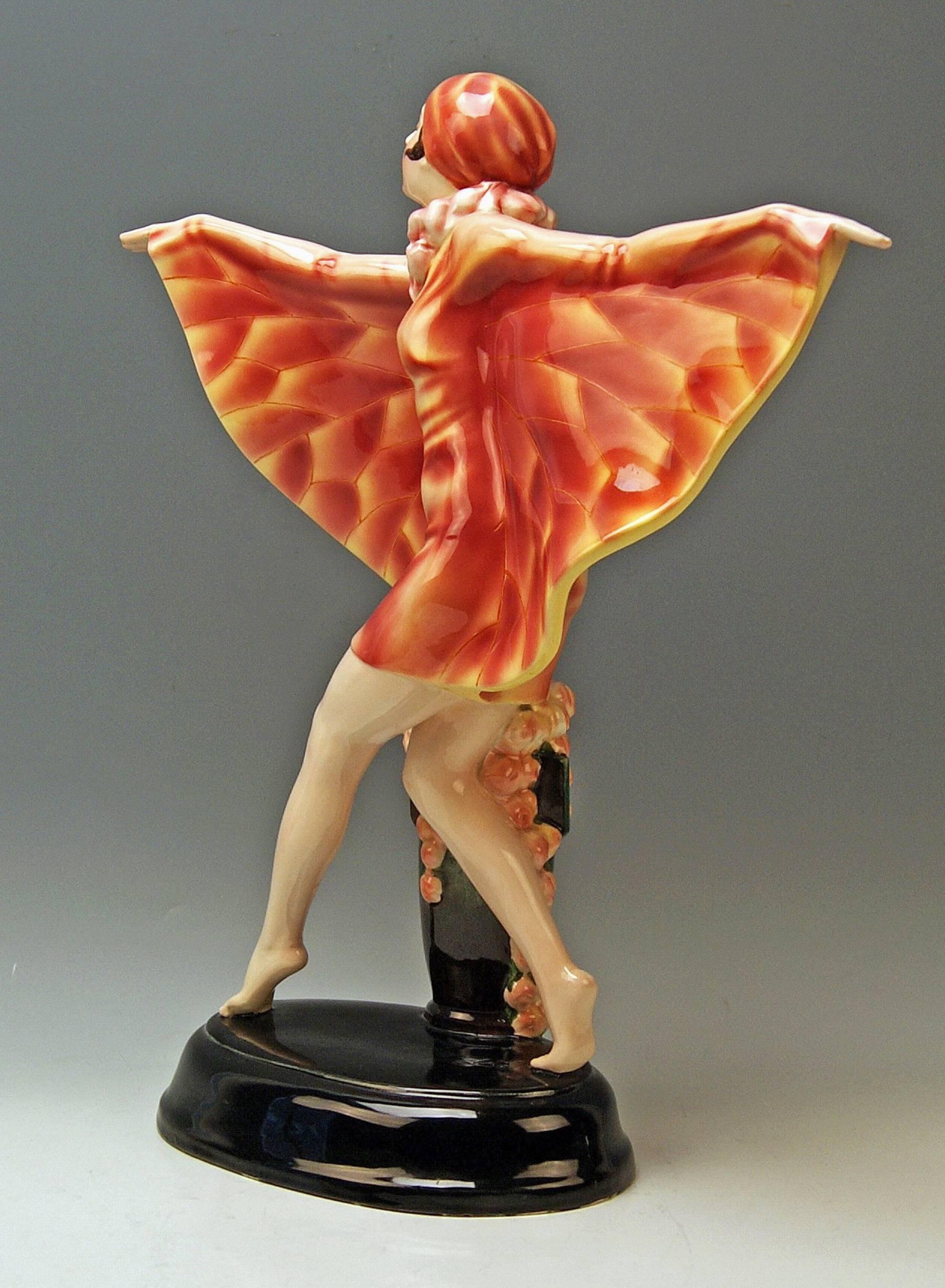 Art Deco Goldscheider Vienna Lorenzl Dancing Butterfly Lady Captured Bird Nr. 5230