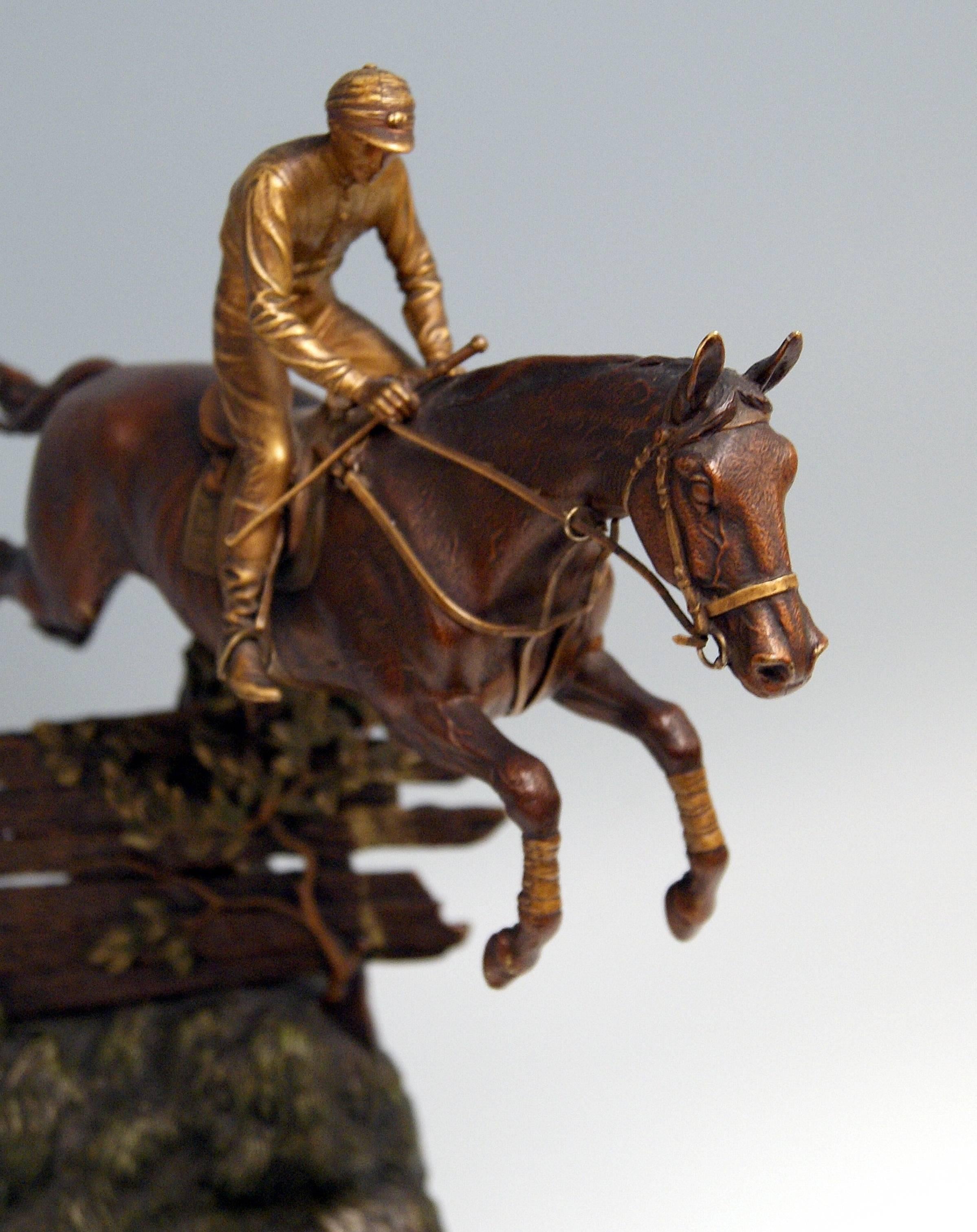 Austrian Vienna Bergman, N Bronze Jockey Riding on Jumping Horse Made, circa 1920 For Sale