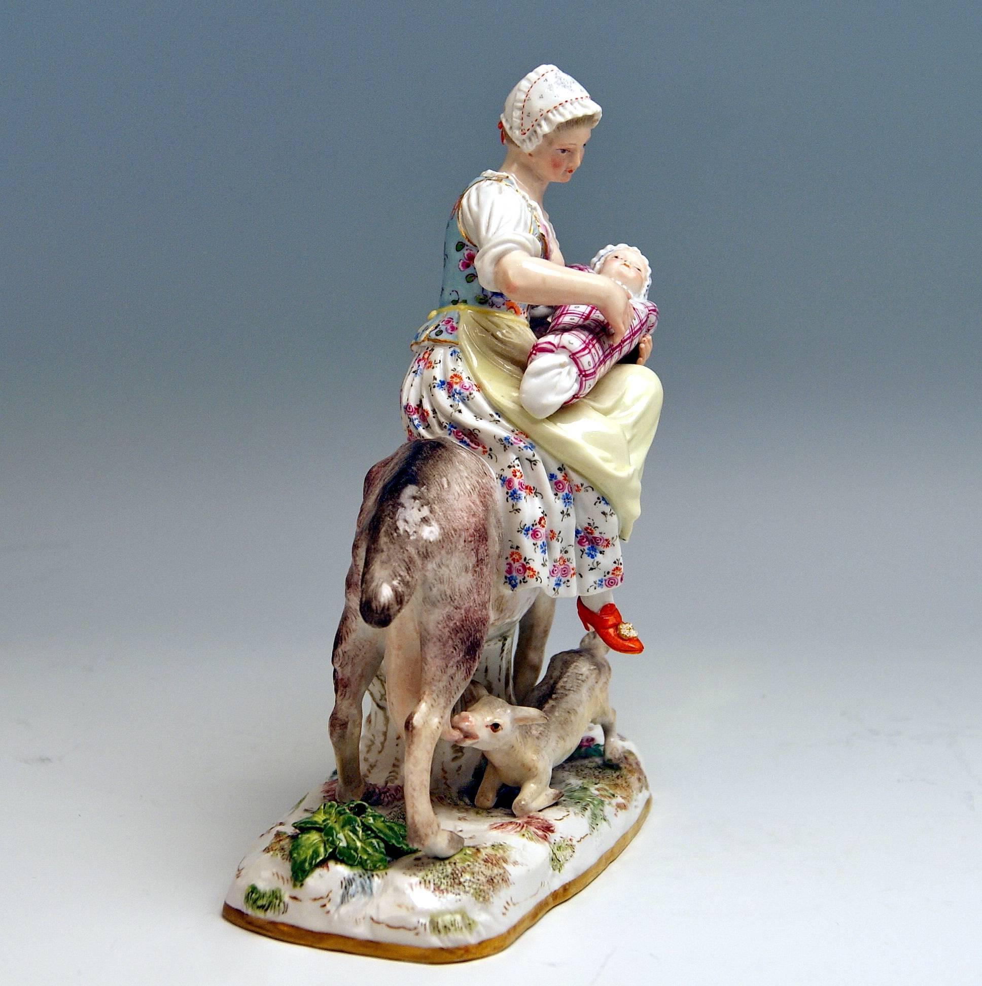 Meissener Schneiderfrau auf Ziege reitend Modell 155 Eberlein Kaendler:: um 1860 (Rokoko)