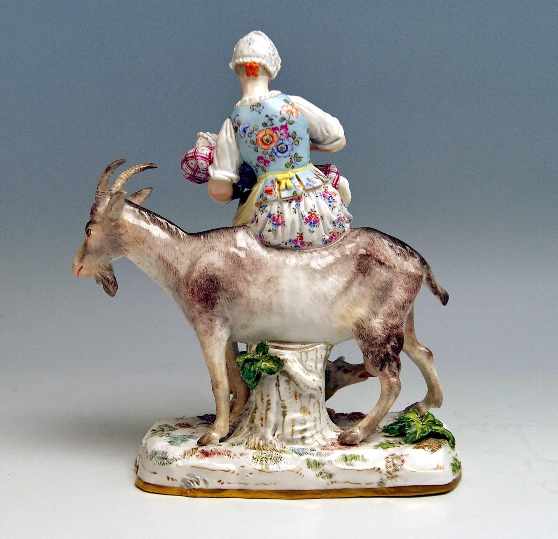 German Meissen Wife of Tailor Riding on Goat Model 155 Eberlein Kaendler, circa 1860