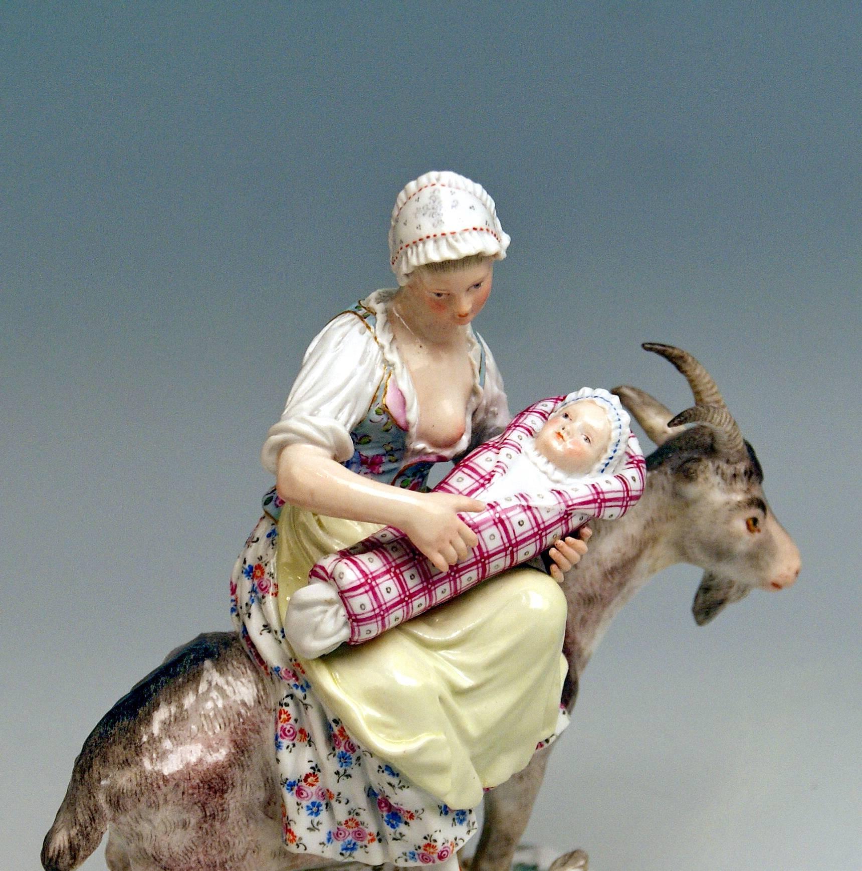 Meissen Wife of Tailor Riding on Goat Model 155 Eberlein Kaendler, circa 1860 In Excellent Condition In Vienna, AT
