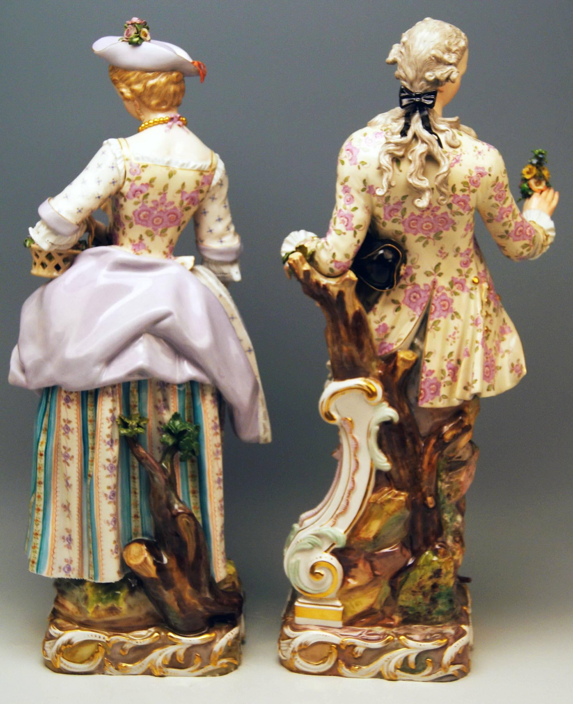 Rococo Meissen Two Gardeners Male Female Models 2868 B 65 Kaendler 20 inches made 1870