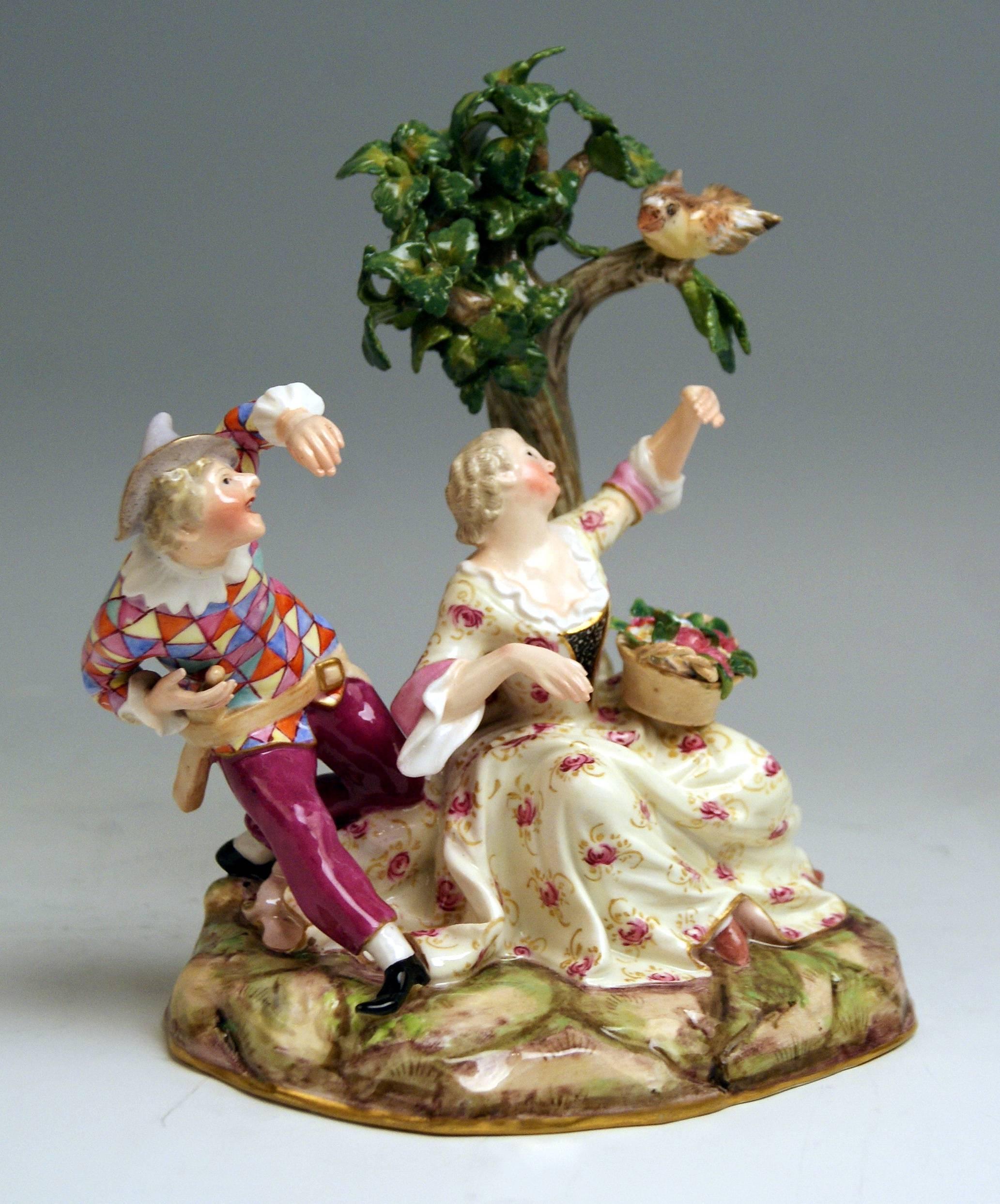 Rococo Figurines Meissen Harlequin and Girl Figurines Modèle 782 Kaendler Fabriquées vers 1840 en vente