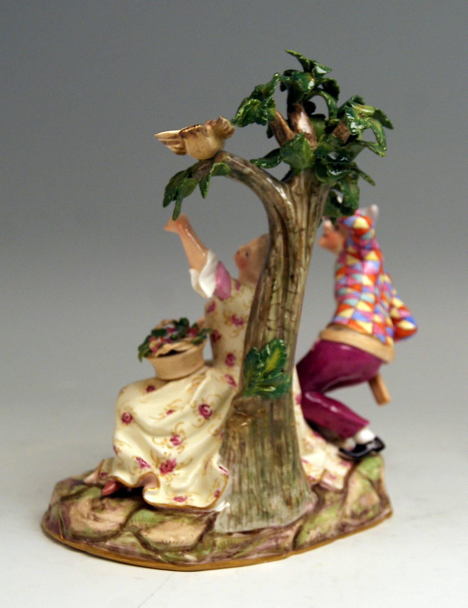 German Meissen Harlequin and Girl Figurines Model 782 Kaendler Made circa 1840 For Sale