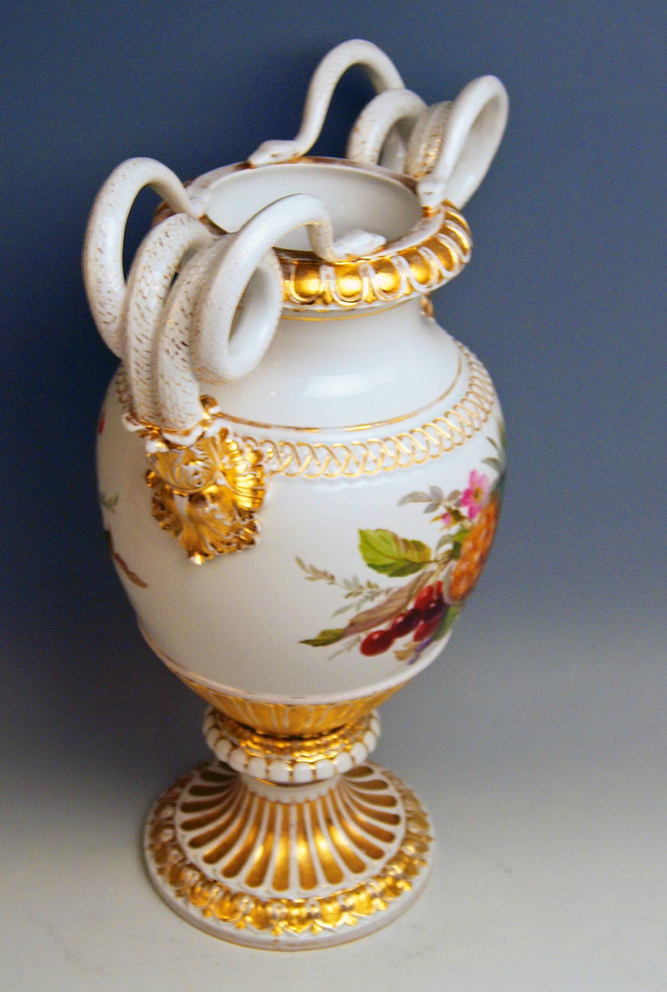 Neoclassical Meissen Snake Handles Vase Flowers Fruits A 148 Made 1870