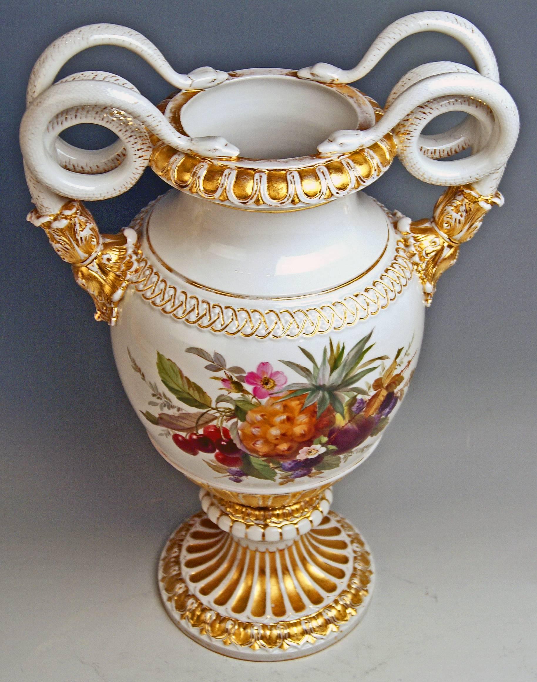 Porcelain Meissen Snake Handles Vase Flowers Fruits A 148 Made 1870