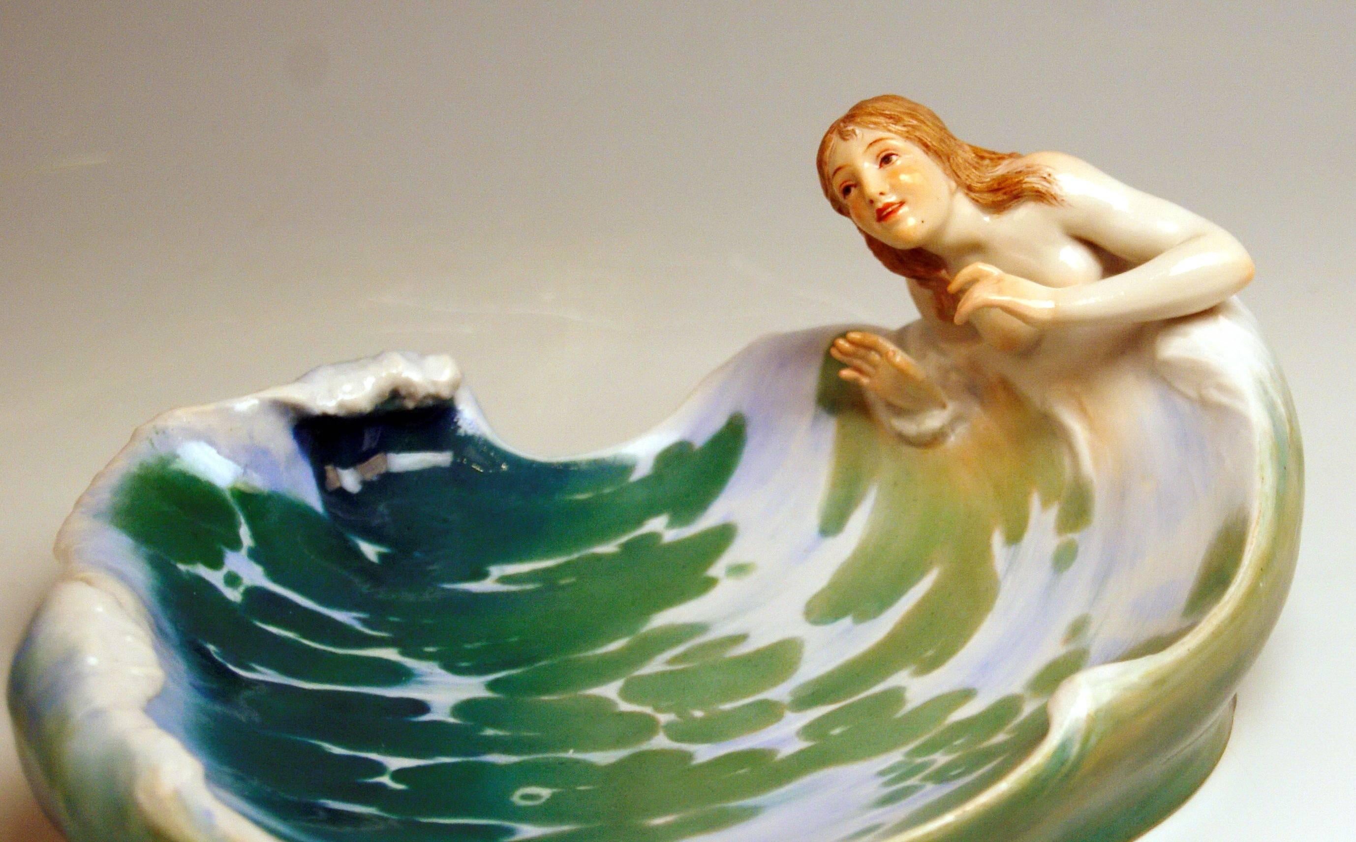 Glazed Meissen the Wave Art Nouveau Bowl Figurine Henschtel Konrad Q 169, circa 1900