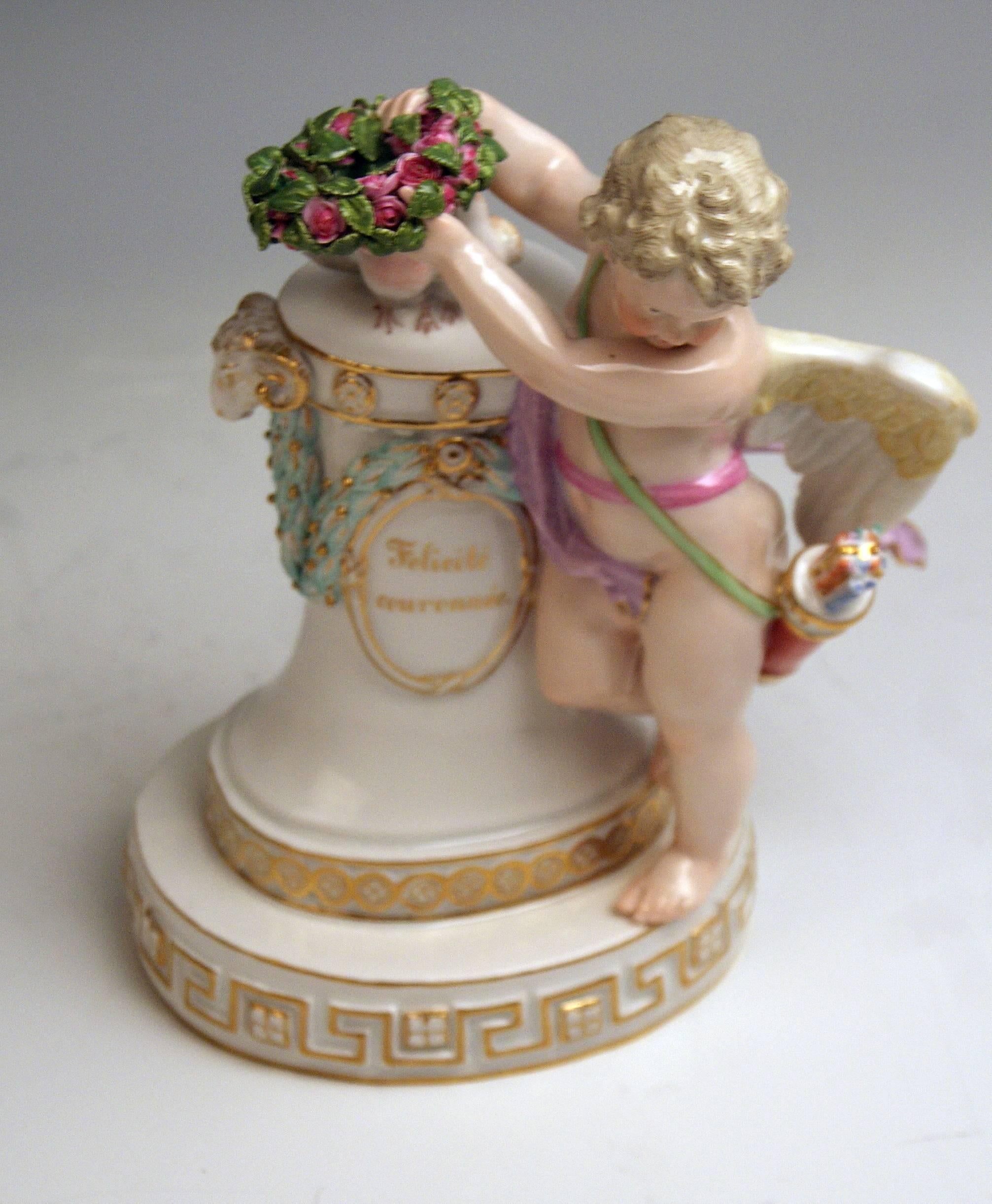 Porcelain Meissen Cherub Felicite Couronnee Crowned Felicitousness Acier E 82 Made 1850