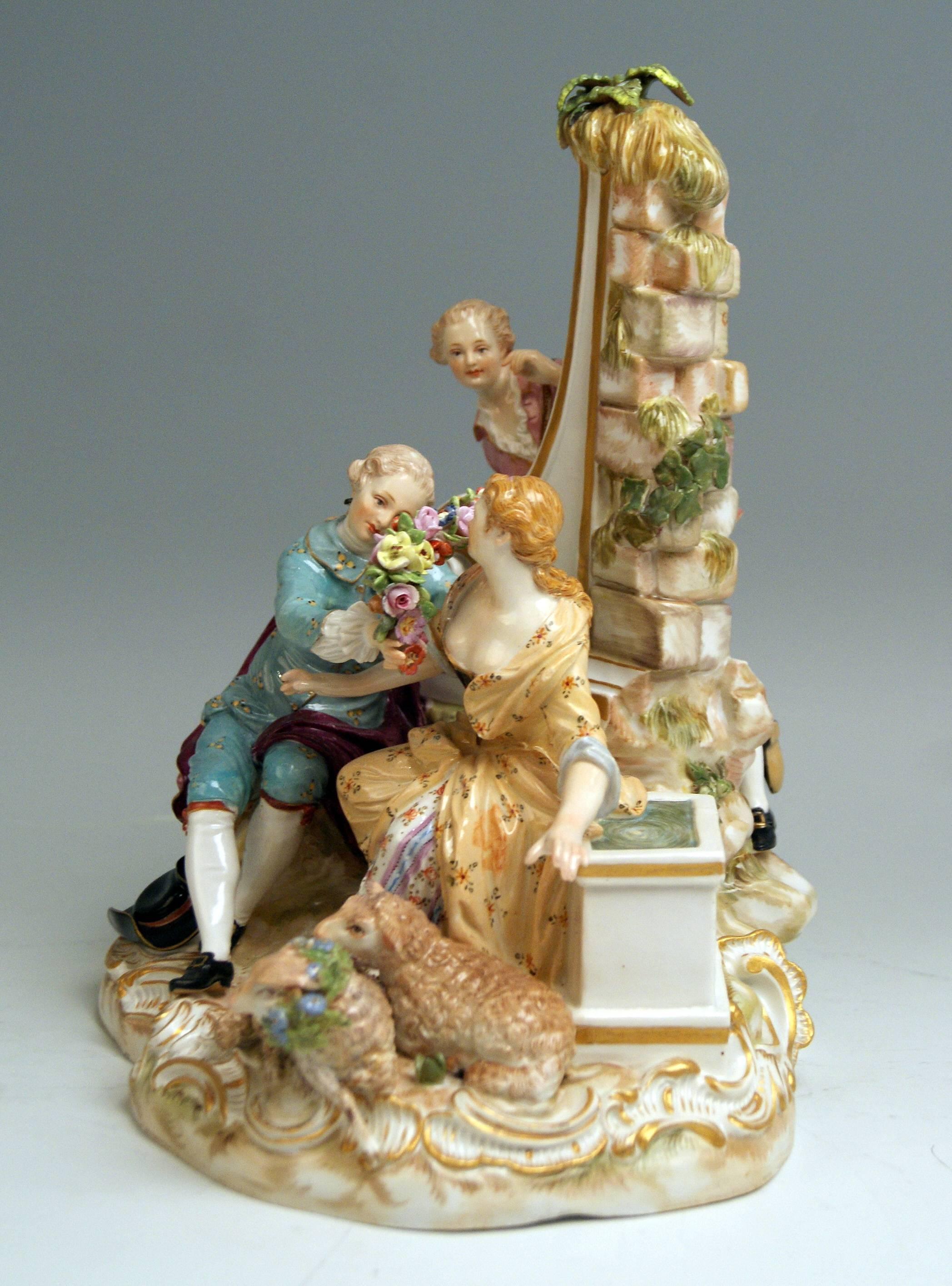 Glazed Meissen Shepherds Figurines Model 2870 Johann Joachim Kaendler, circa 1850 For Sale