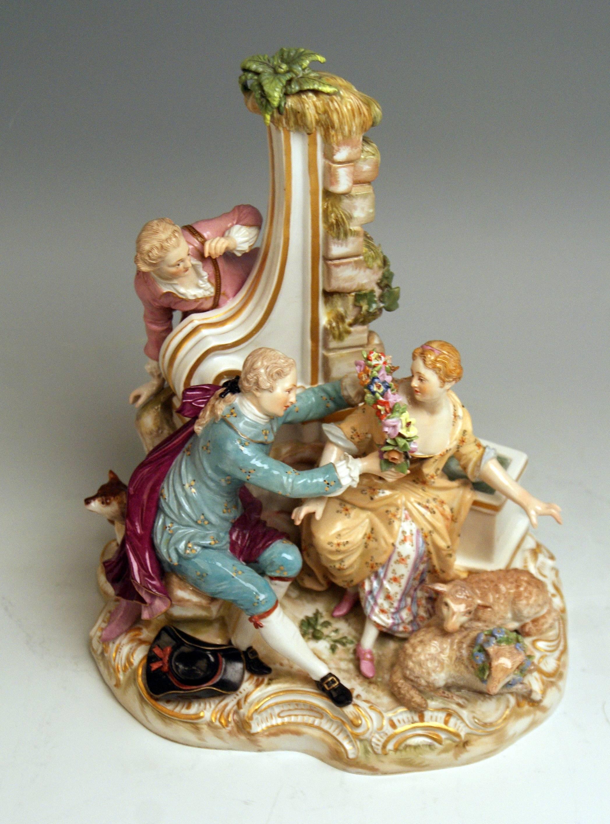 XIXe siècle Figurines de bergers de Meissen Modèle 2870 Johann Joachim Kaendler, vers 1850 en vente
