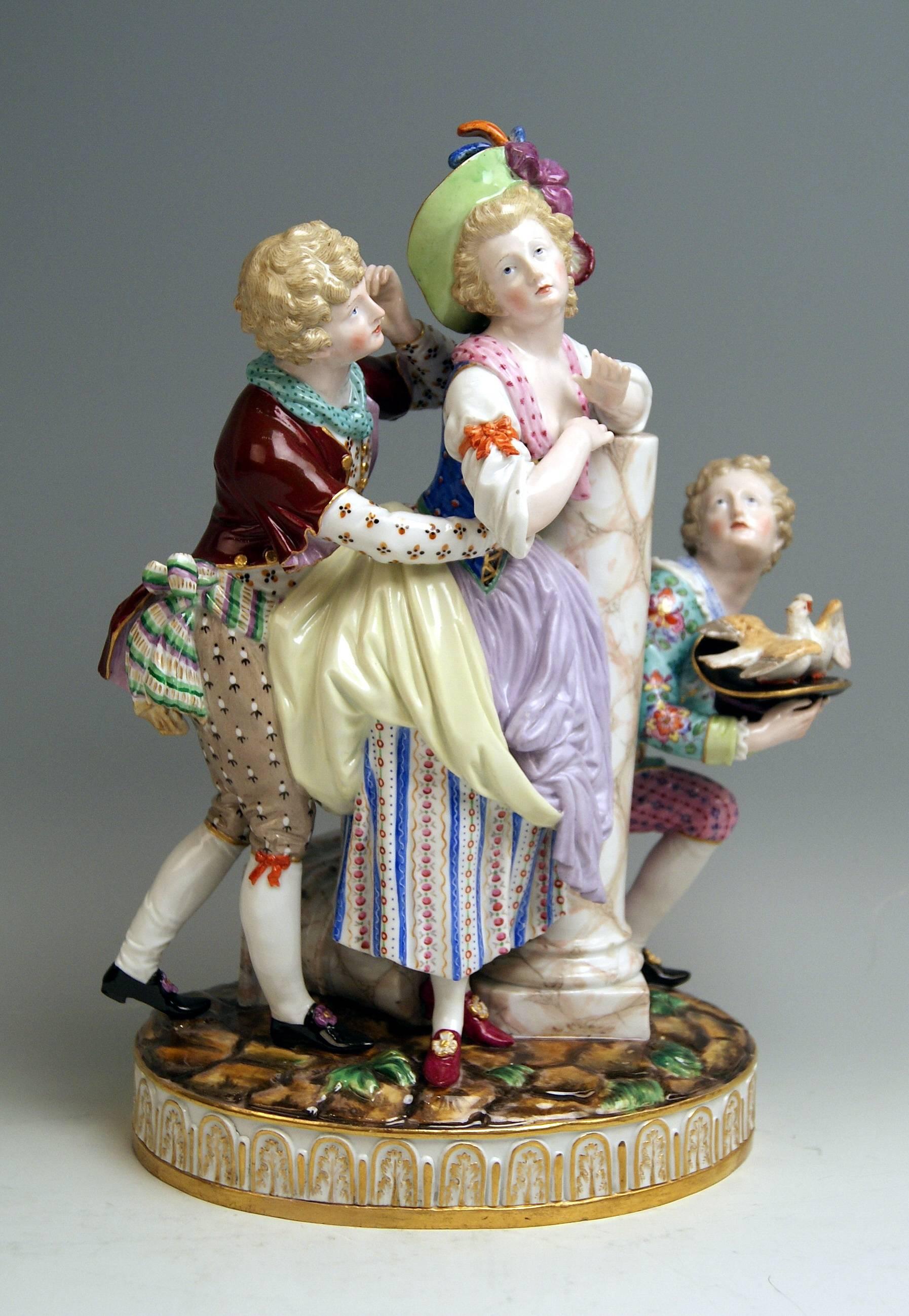 Rococo Meissen the Approach Loving Couple Pigeons Model I 60 Schoenheit Made circa 1860