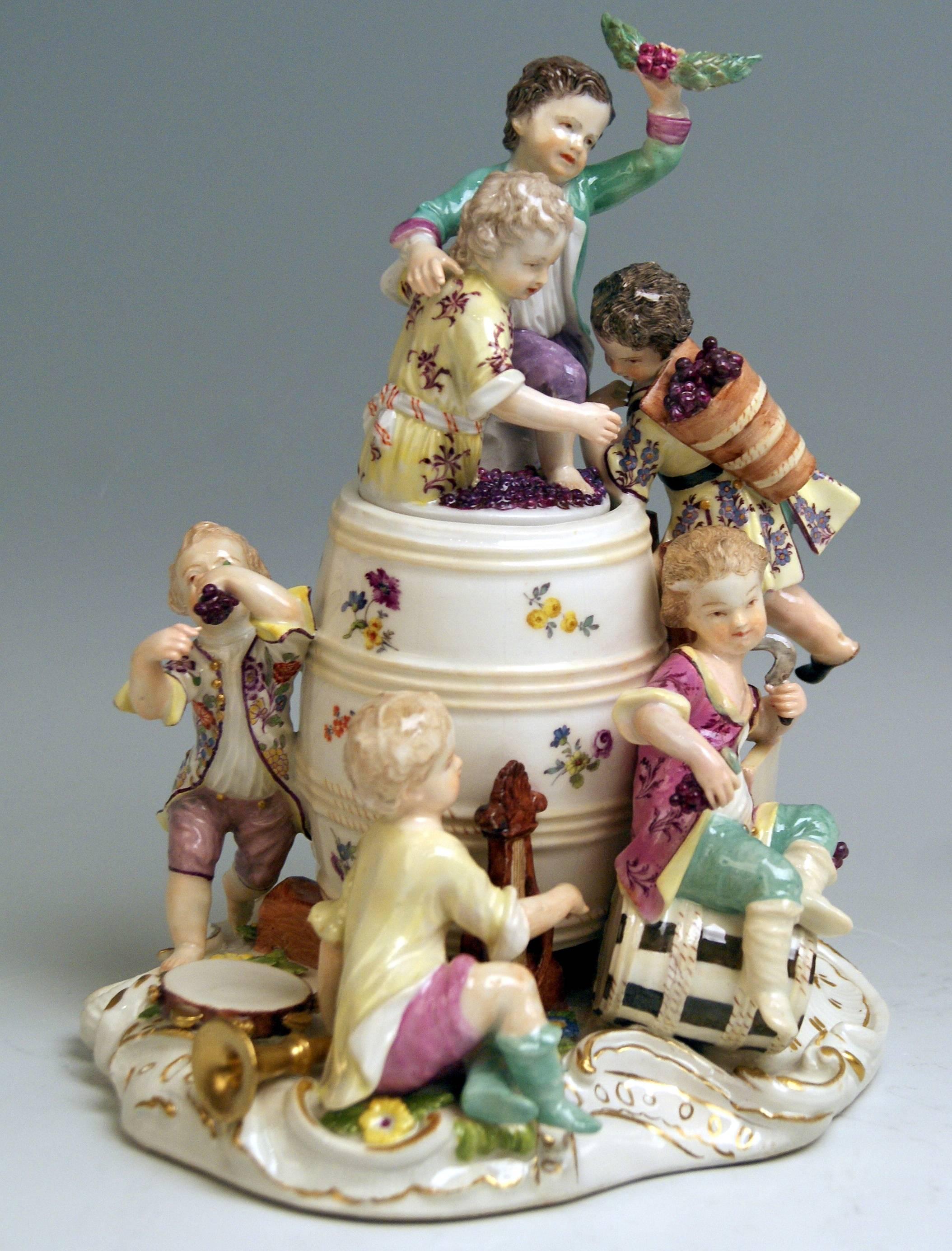 Mid-18th Century Meissen Gardener Children Wine-Growers Model 2120 Kaendler Rococo made c. 1760 For Sale