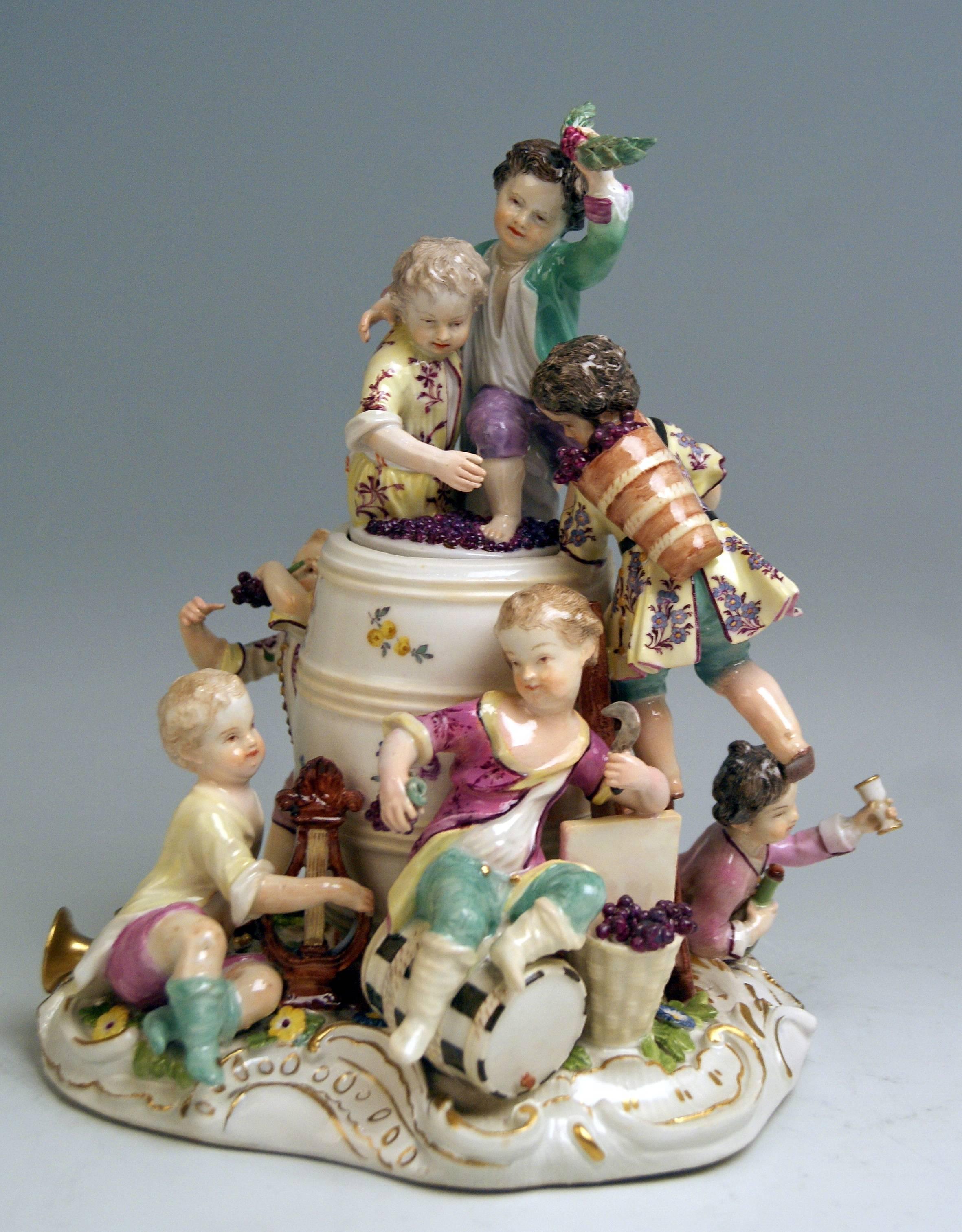 Porcelaine Jardinière de Meissen, enfants et caveurs à vin Modèle 2120 Kaendler Rococo fabriqué vers 1760 en vente